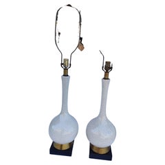 Pair of Mid Century Modern Bottle Shape Table Lamps with Crackle Glaze