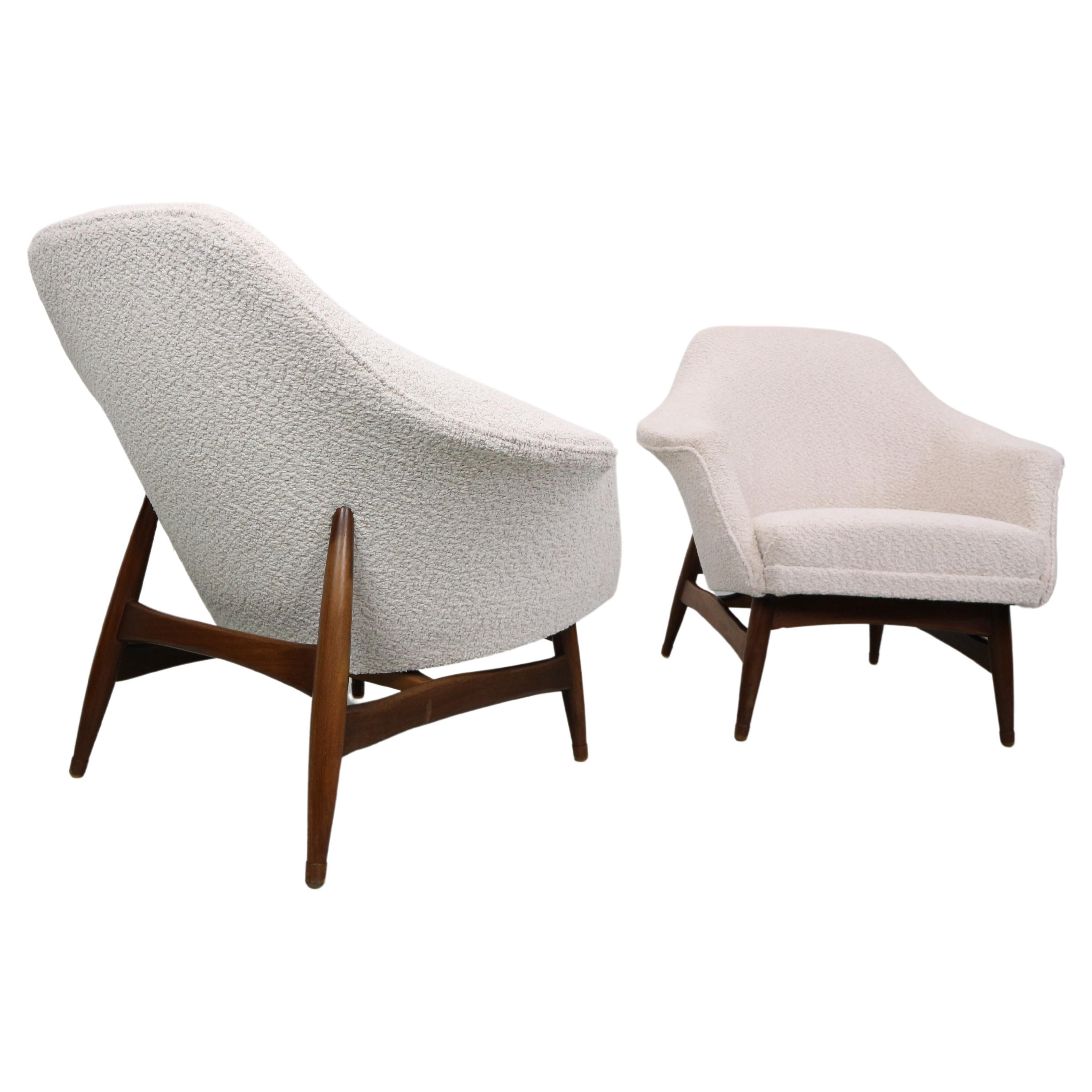 Pair of Mid-Century Modern Boucle Fabric Armchairs by Julia Gaubek -  1950's For Sale