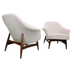 Pair of Mid-Century Modern Boucle Fabric Armchairs by Julia Gaubek -  1950's