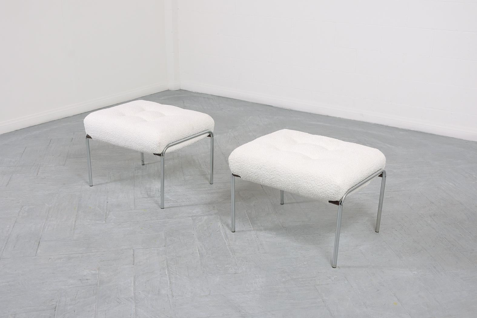 American Vintage Mid-Century Modern Boucle Stools: A Fusion of Craftsmanship & Elegance For Sale