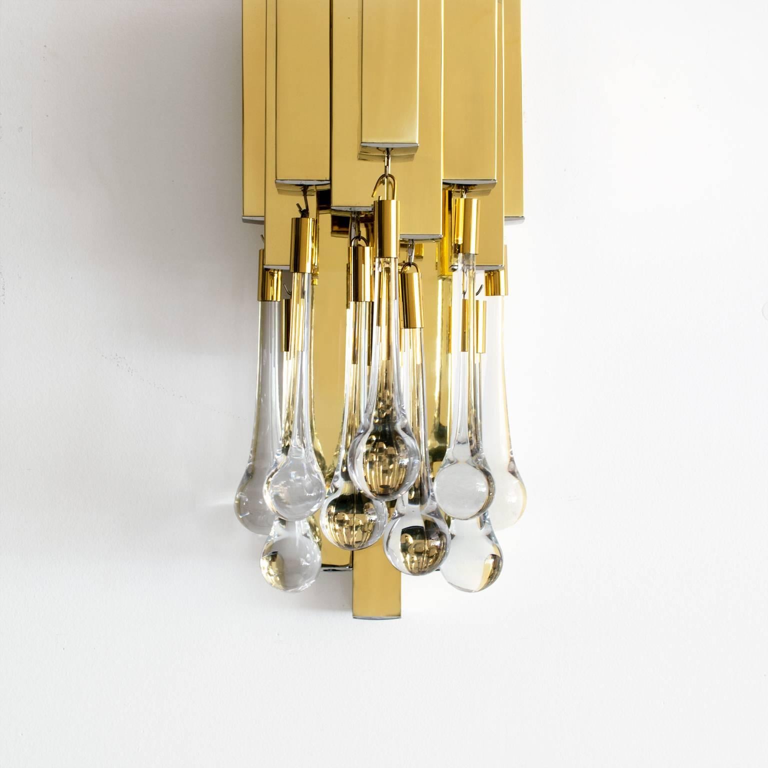 20th Century Pair of Mid-Century Modern Brass and Crystal Sconces by Lumica, Barcelona Spain For Sale