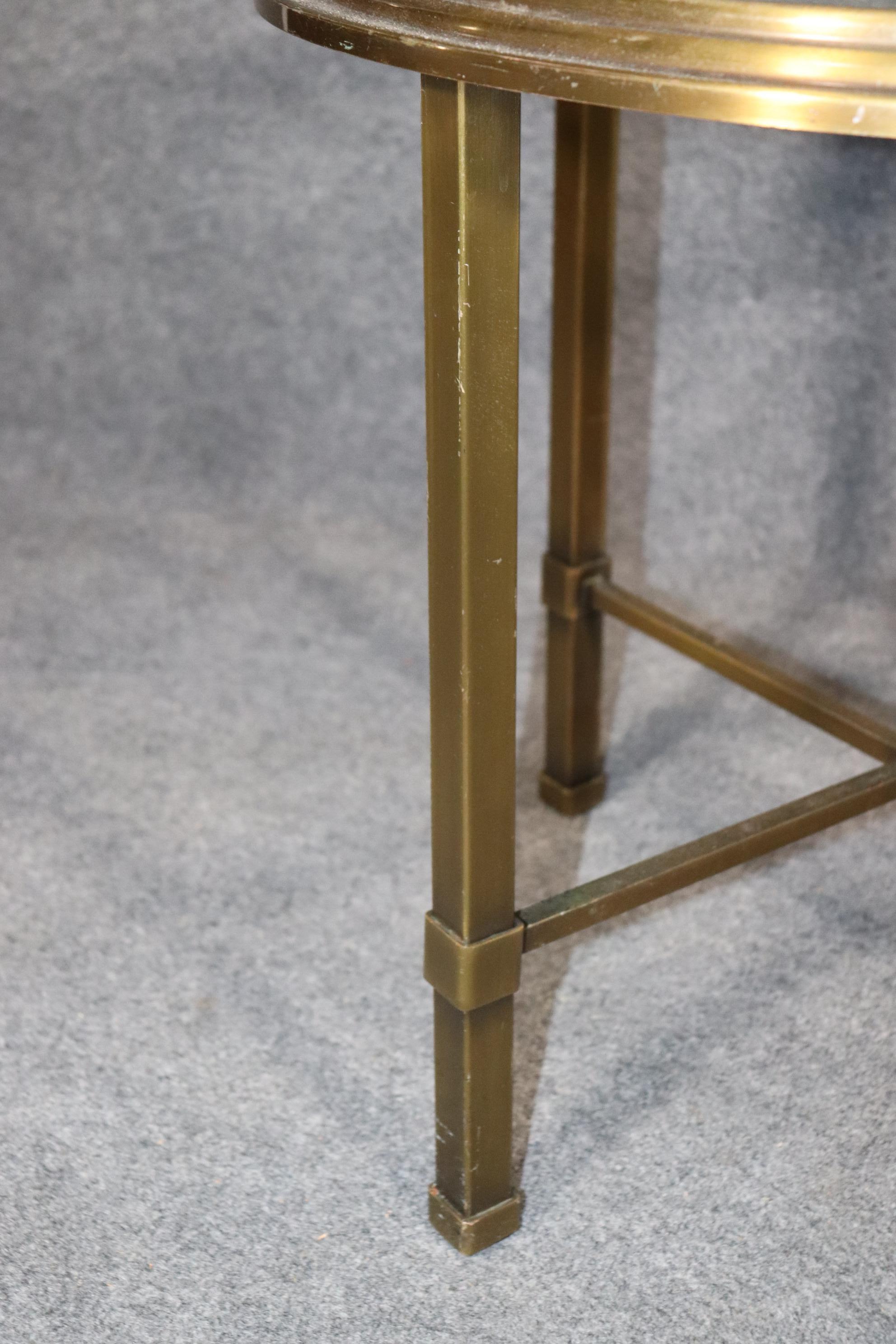 Pair of Mid-Century Modern Brass and Glass Mastercraft Style Round End Tables 1