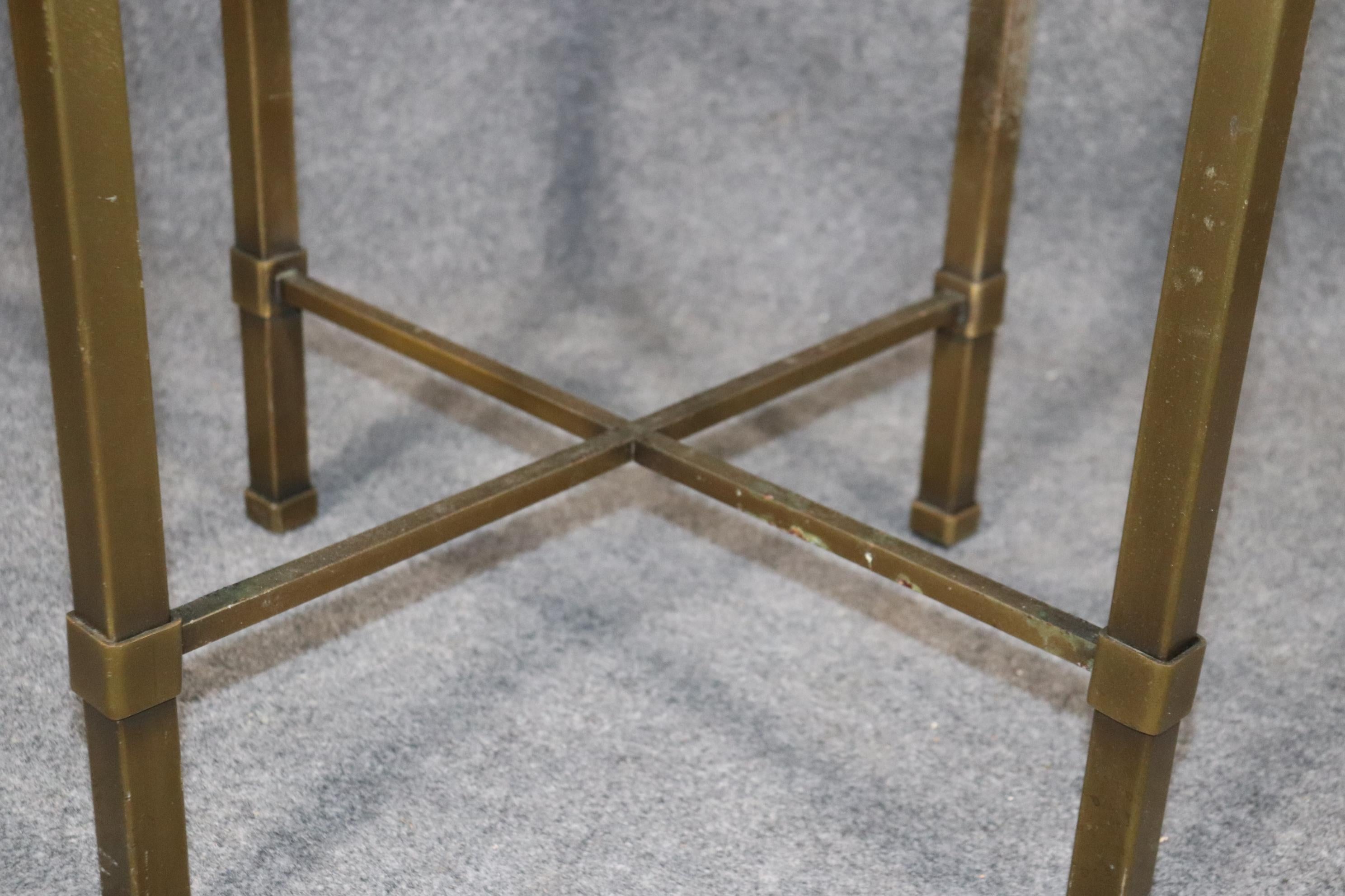 Pair of Mid-Century Modern Brass and Glass Mastercraft Style Round End Tables 2
