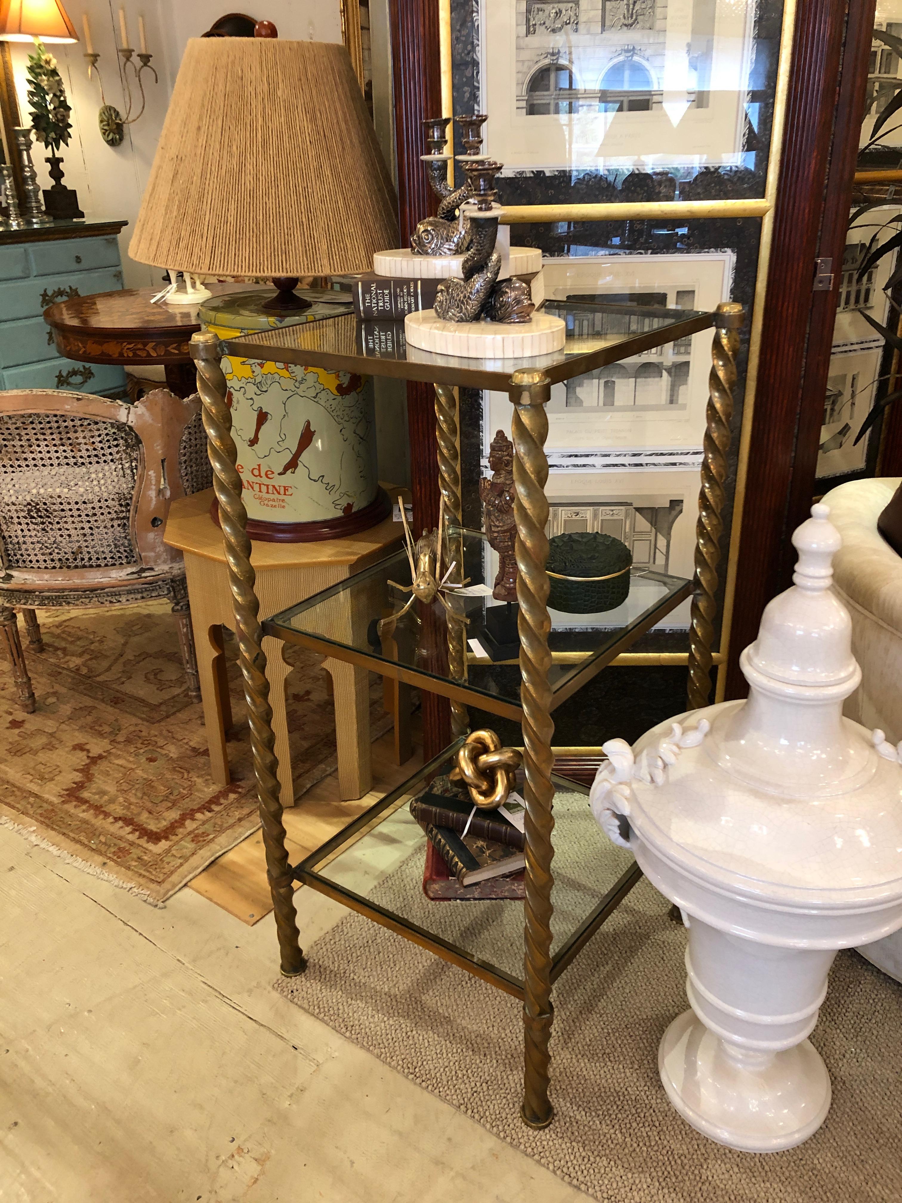 Pair of Mid-Century Modern Brass and Glass Multi Tiered Étagère Bookshelves 7