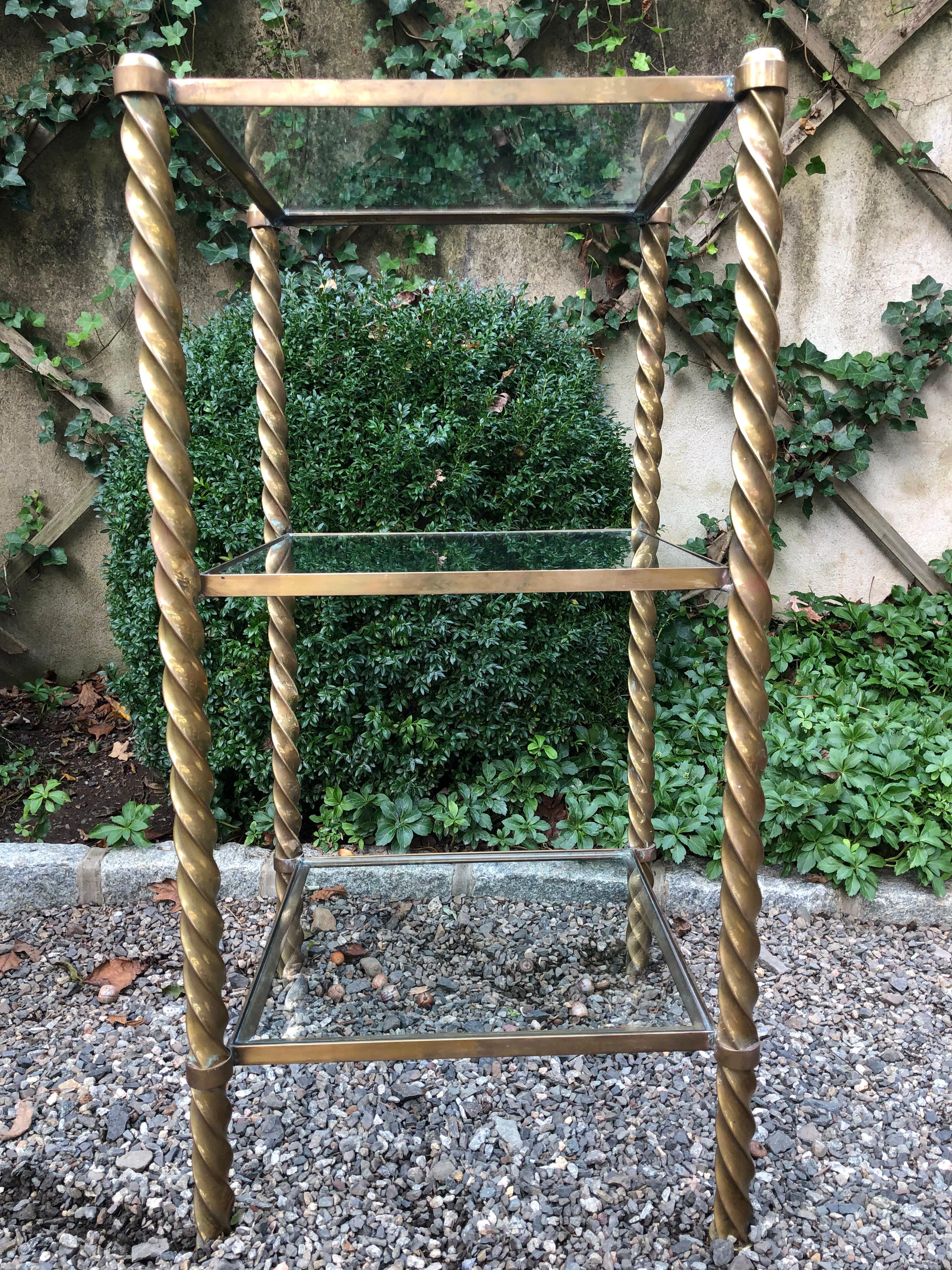Pair of Mid-Century Modern Brass and Glass Multi Tiered Étagère Bookshelves 4