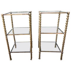 Pair of Mid-Century Modern Brass and Glass Multi Tiered Étagère Bookshelves