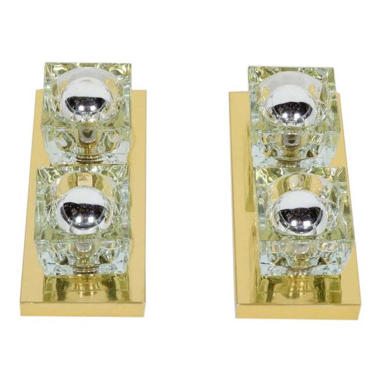 Pair of Mid-Century Modern Brass and Glass Sconces by Peill & Putzler 4