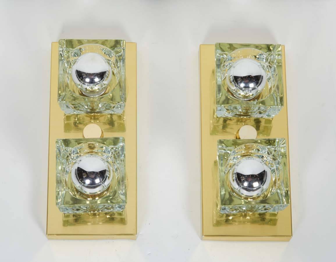 Late 20th Century Pair of Mid-Century Modern Brass and Glass Sconces by Peill & Putzler
