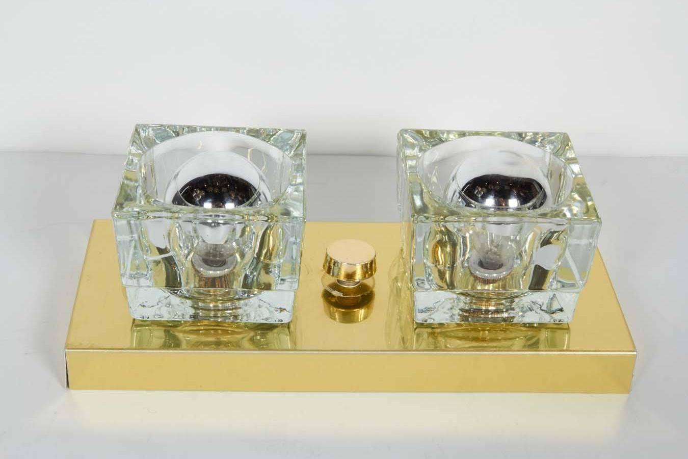 Pair of Mid-Century Modern Brass and Glass Sconces by Peill & Putzler 1