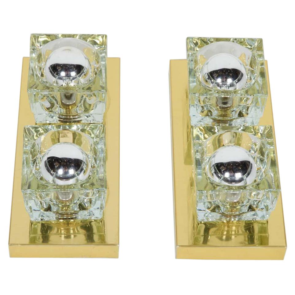 Pair of Mid-Century Modern Brass and Glass Sconces by Peill & Putzler