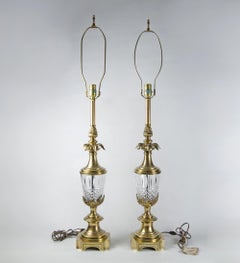 Pair of Mid-Century Modern Brass and Glass Table Lamps by Stiffel, United States