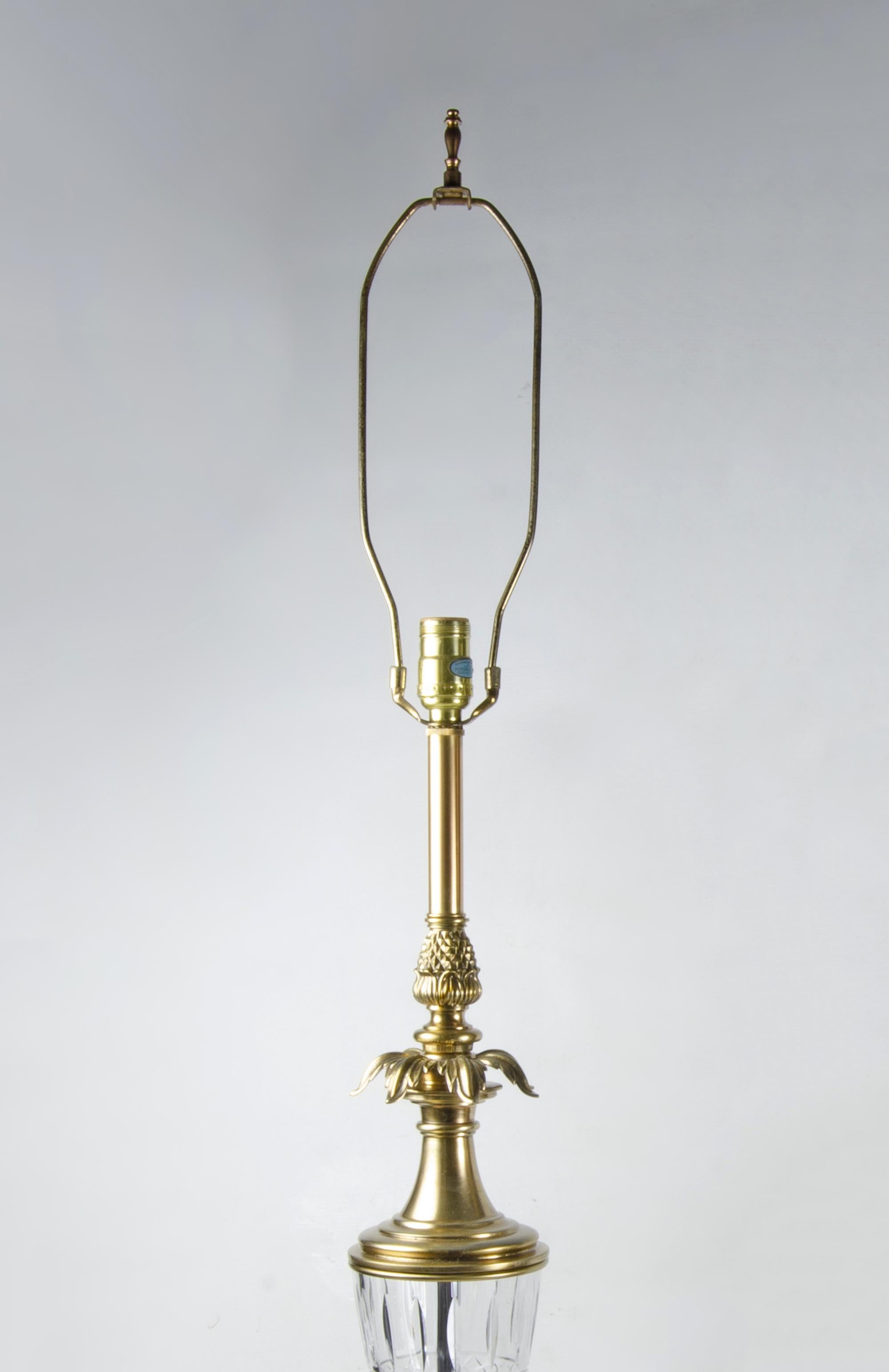 American Pair of Mid-Century Modern Brass and Glass Table Lamps by Stiffel, United States For Sale