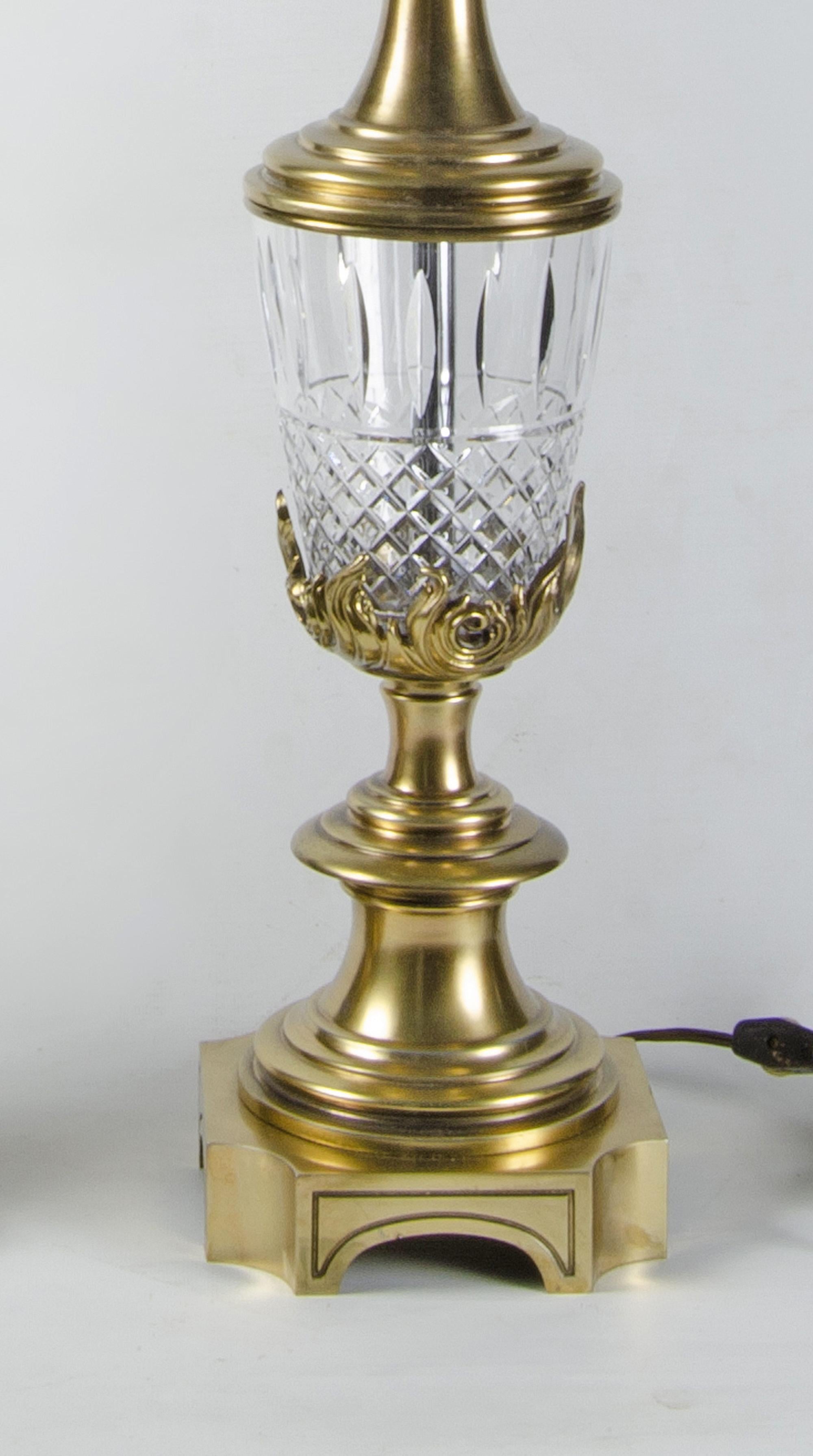 Cast Pair of Mid-Century Modern Brass and Glass Table Lamps by Stiffel, United States For Sale