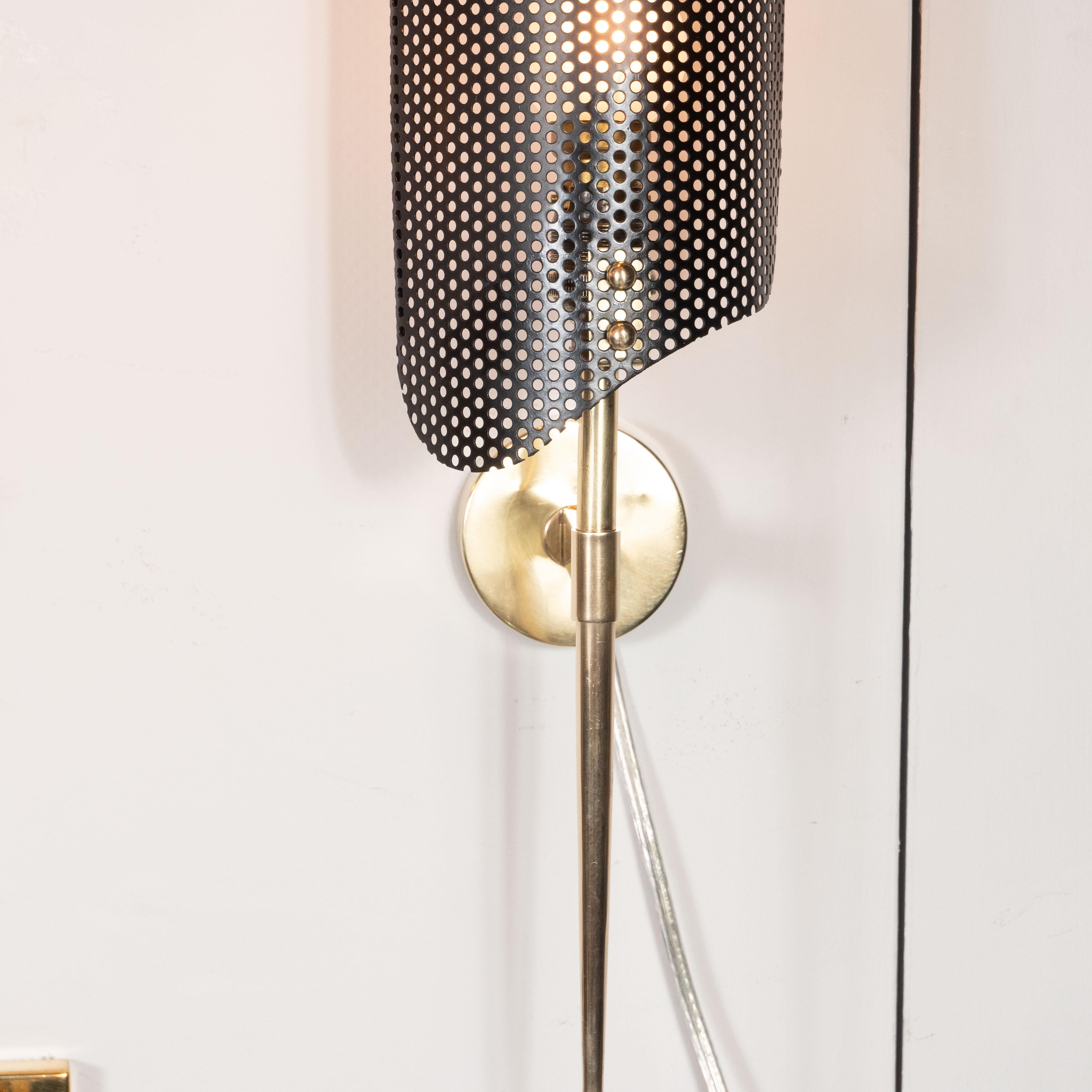 French Mid-Century Modern Brass and Perforated Metal Sconce by Mathieu Mategot
