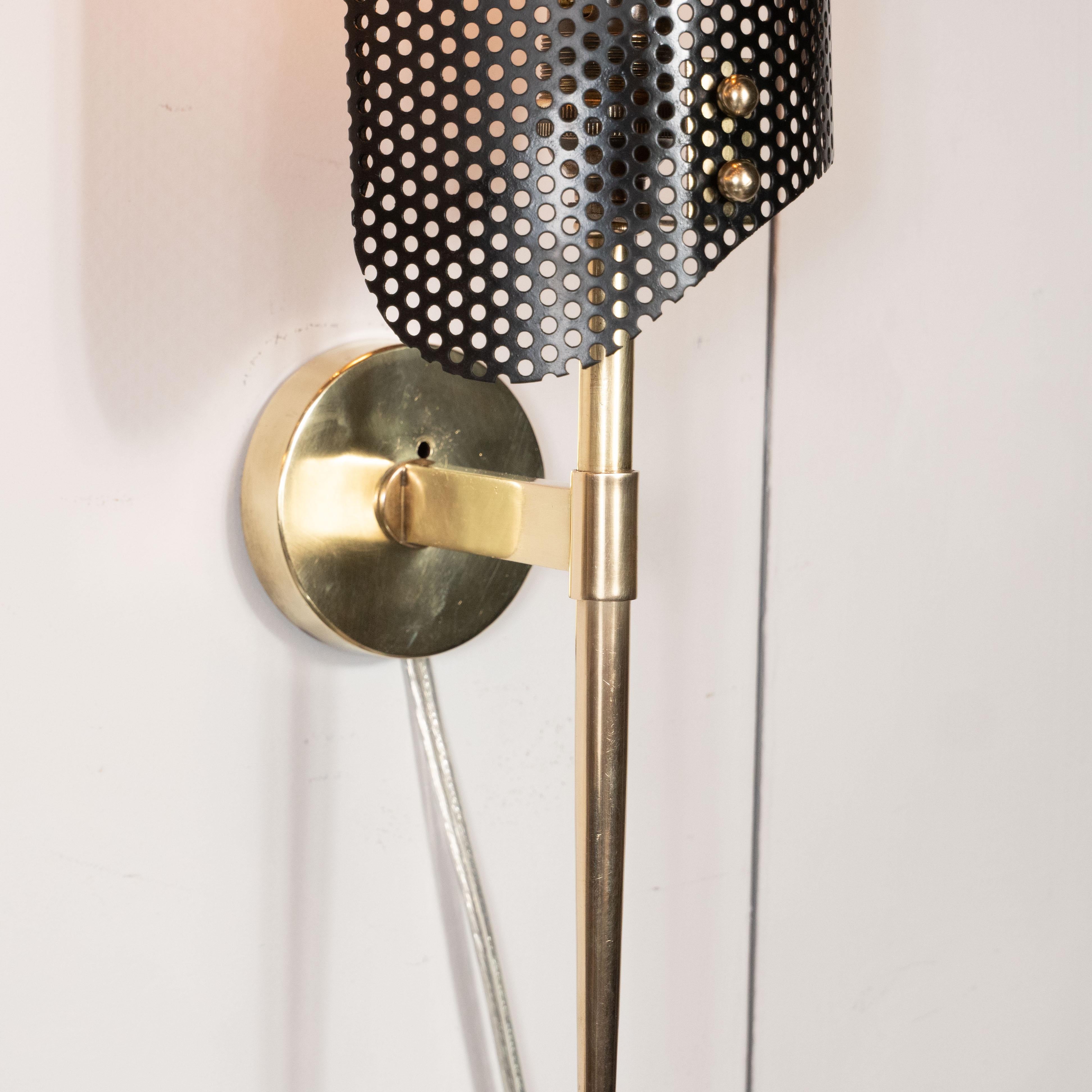 Mid-Century Modern Brass and Perforated Metal Sconce by Mathieu Mategot In Excellent Condition In New York, NY
