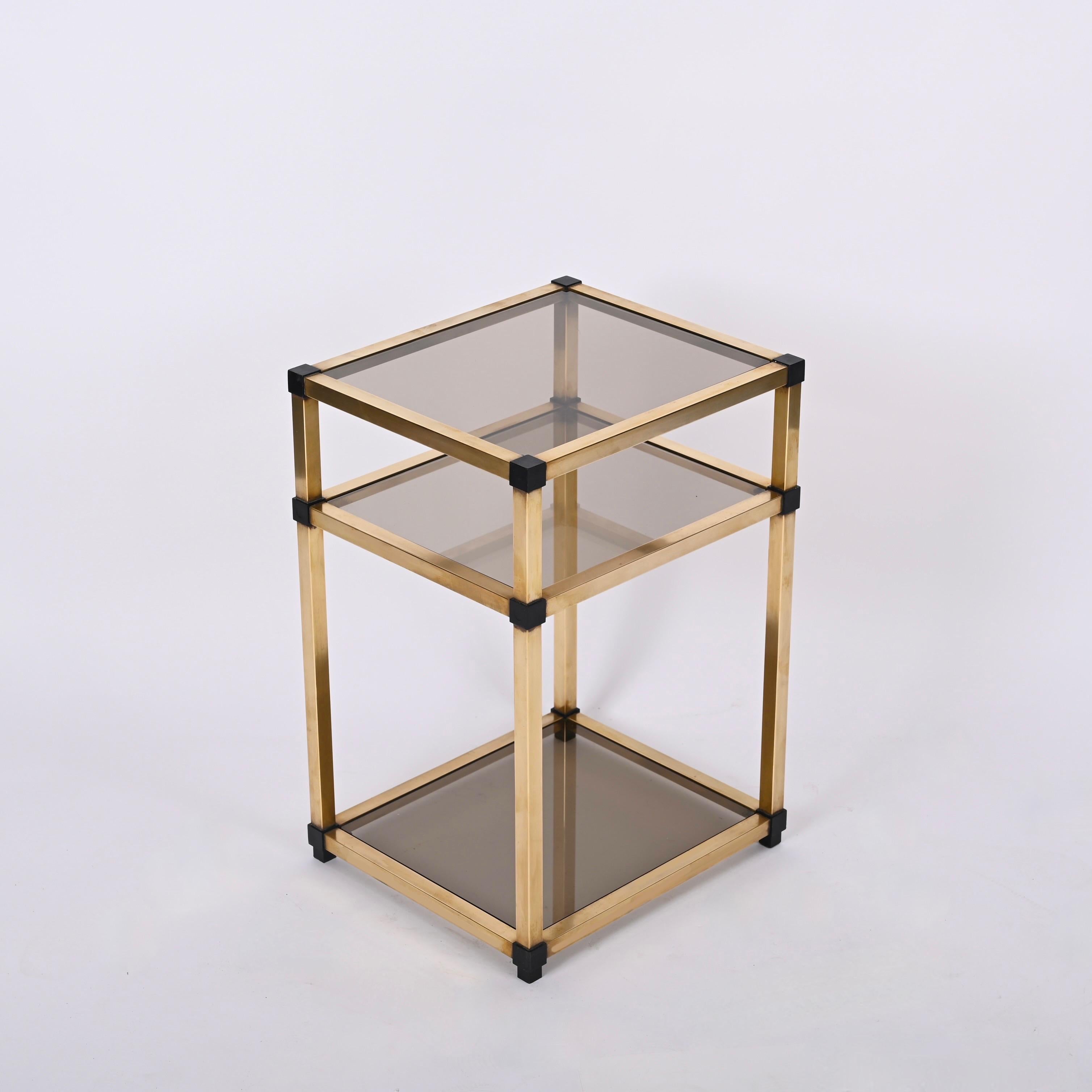 Pair of Mid-Century Modern Brass and Smoked Glass Italian Bedside Tables, 1970s 15