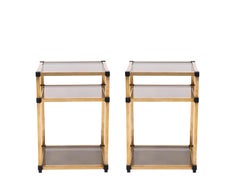 Pair of Mid-Century Modern Brass and Smoked Glass Italian Bedside Tables, 1970s