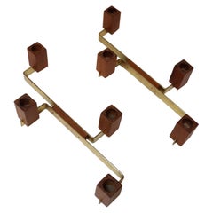 Pair of Mid-Century Modern Brass and Teak Candleholders by Lindholm of Finland
