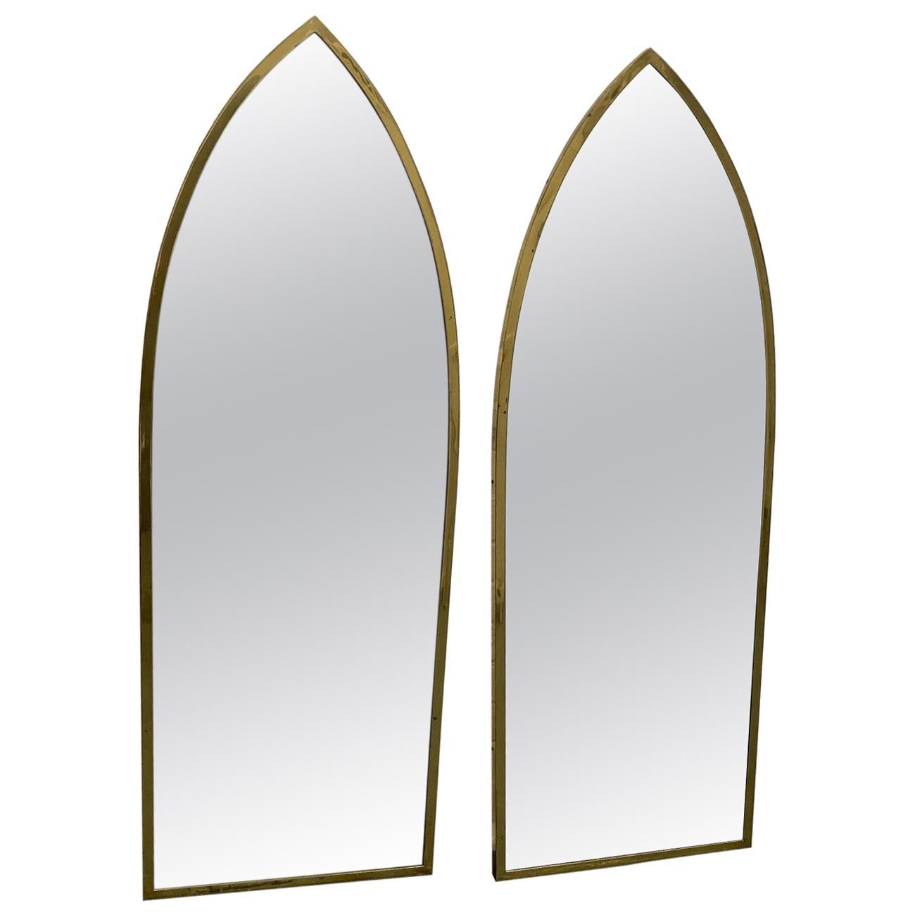 Pair of Mid-Century Modern Brass Arched Mirrors