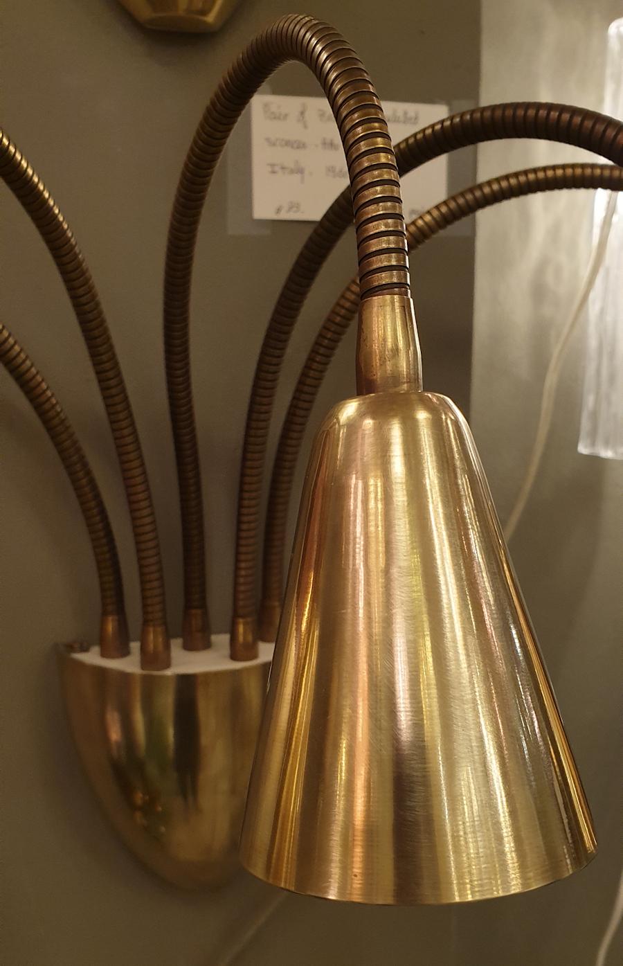 Pair of Mid-Century Modern Brass Articulated Sconces, by Sarfatti for Arteluce 12
