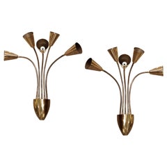 Pair of Mid-Century Modern Brass Articulated Sconces, by Sarfatti for Arteluce