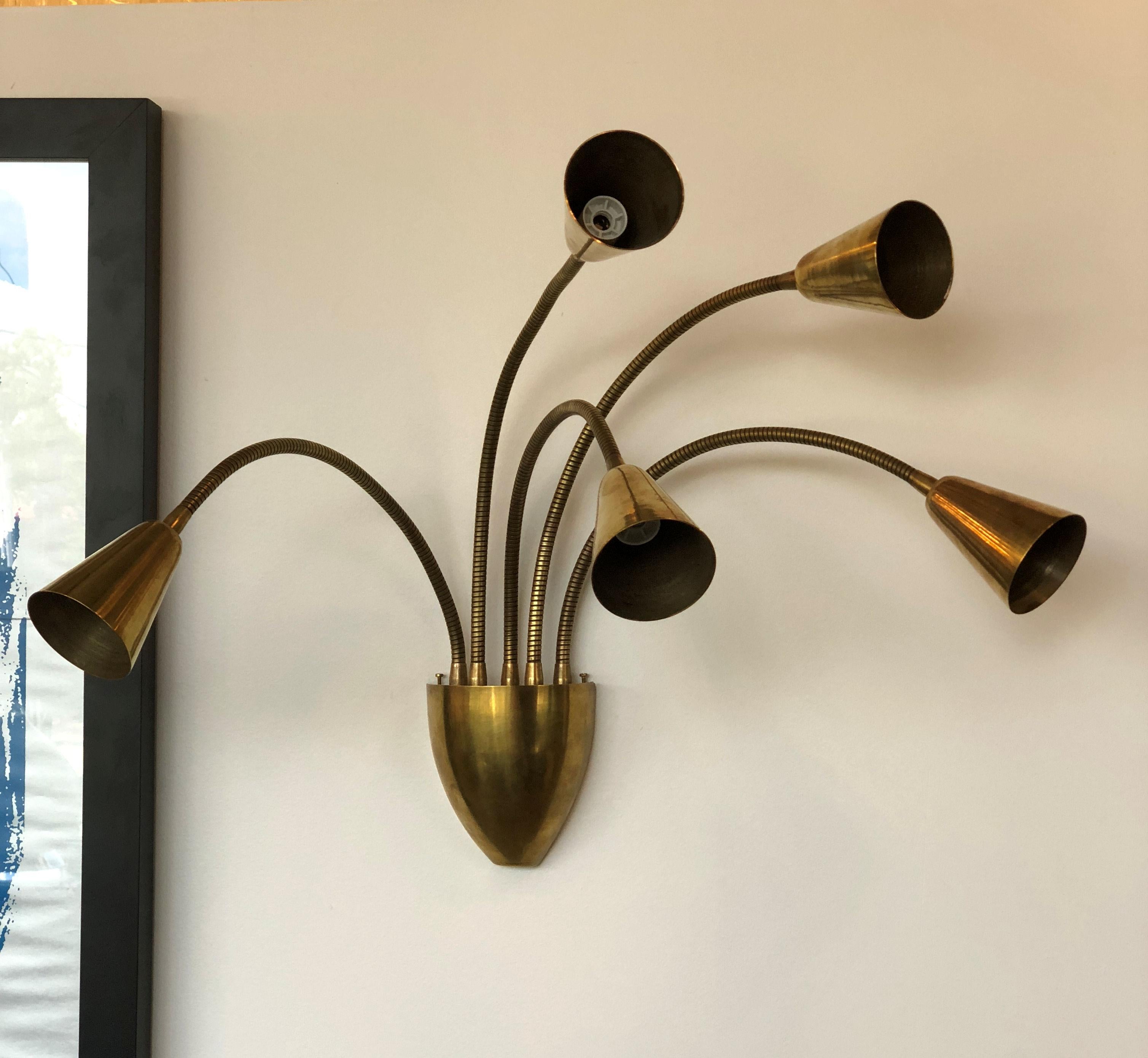 Pair of Mid-Century Modern Brass Articulated Sconces, by Sarfatti for Arteluce 2