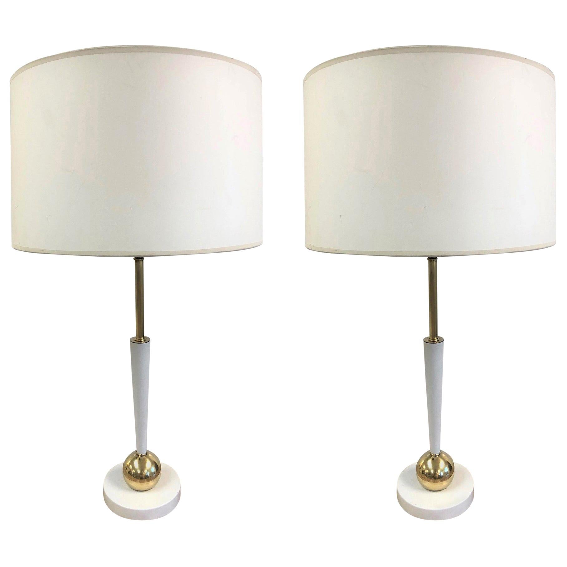 Pair of Mid-Century Modern Brass Ball Lamps For Sale