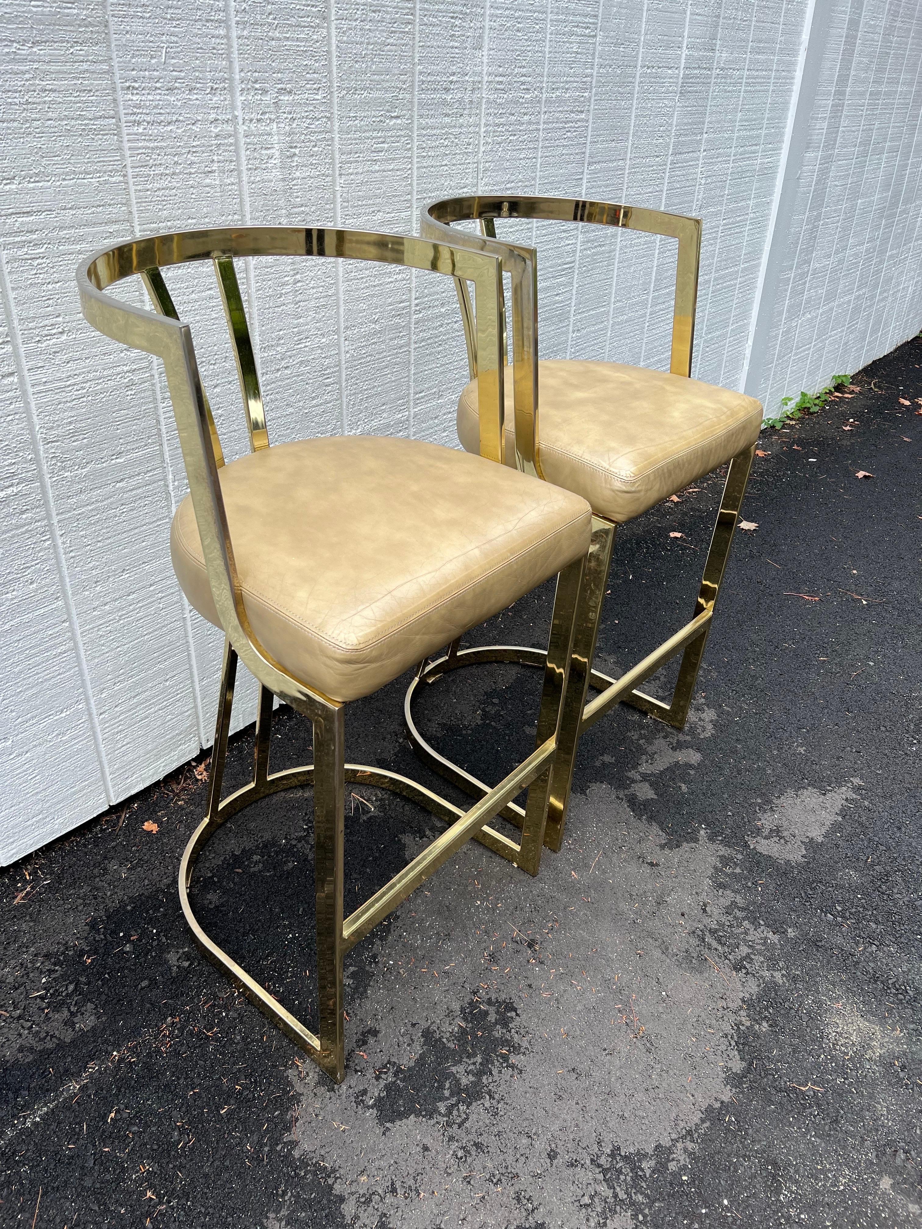 20th Century Pair of Mid-Century Modern Brass Bar Stools by Swain
