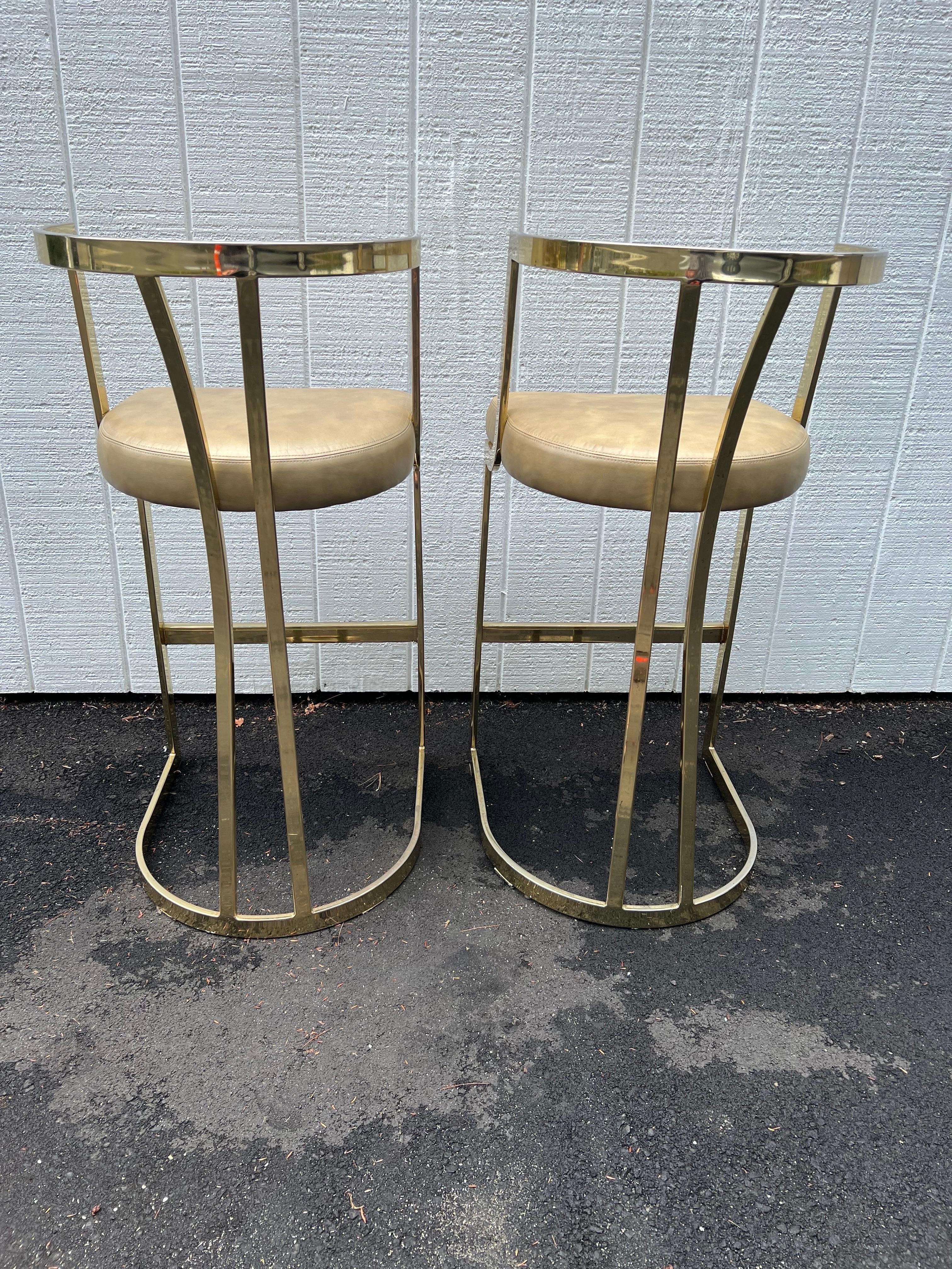 Pair of Mid-Century Modern Brass Bar Stools by Swain 1