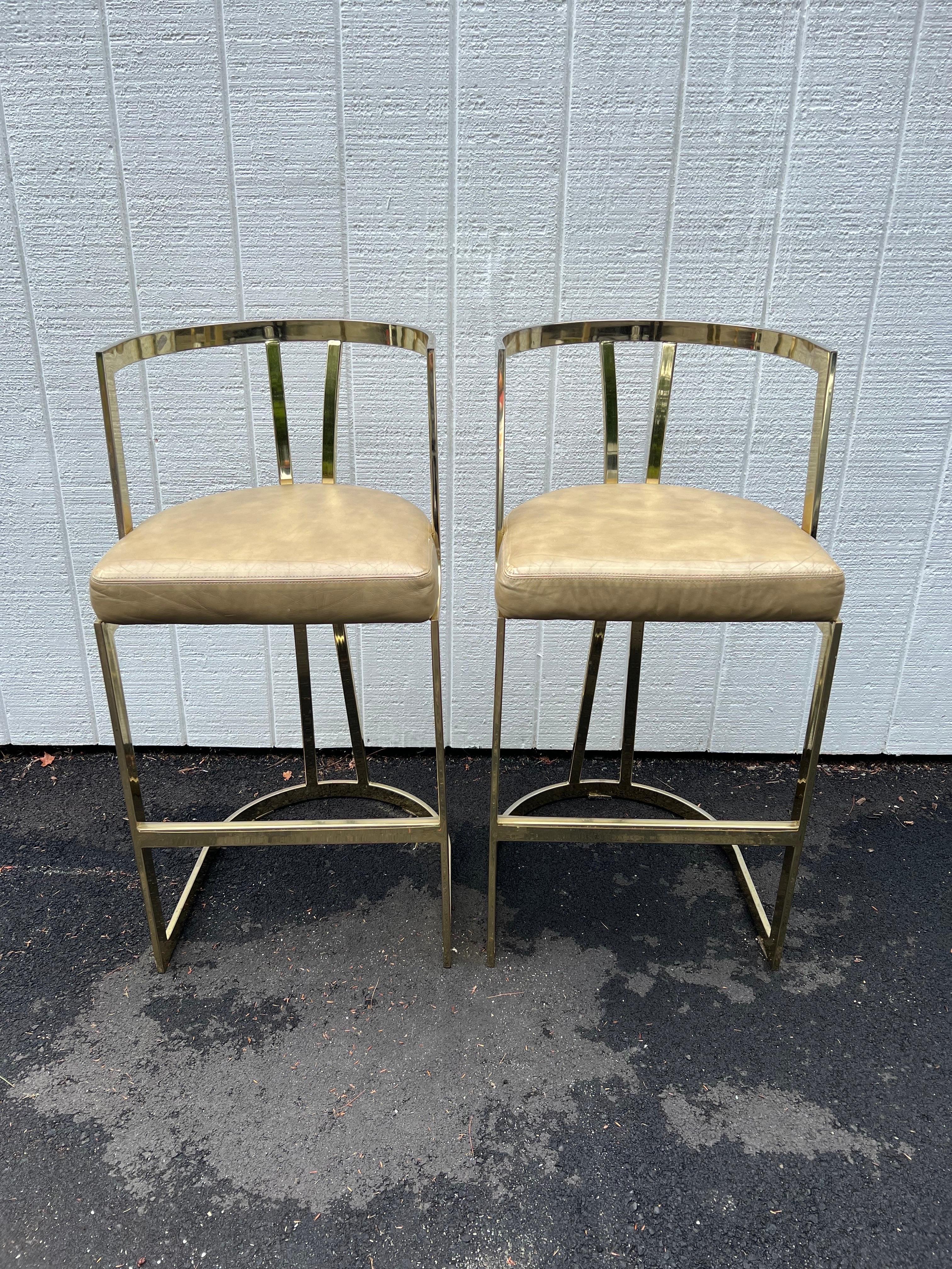 Pair of Mid-Century Modern Brass Bar Stools by Swain 2