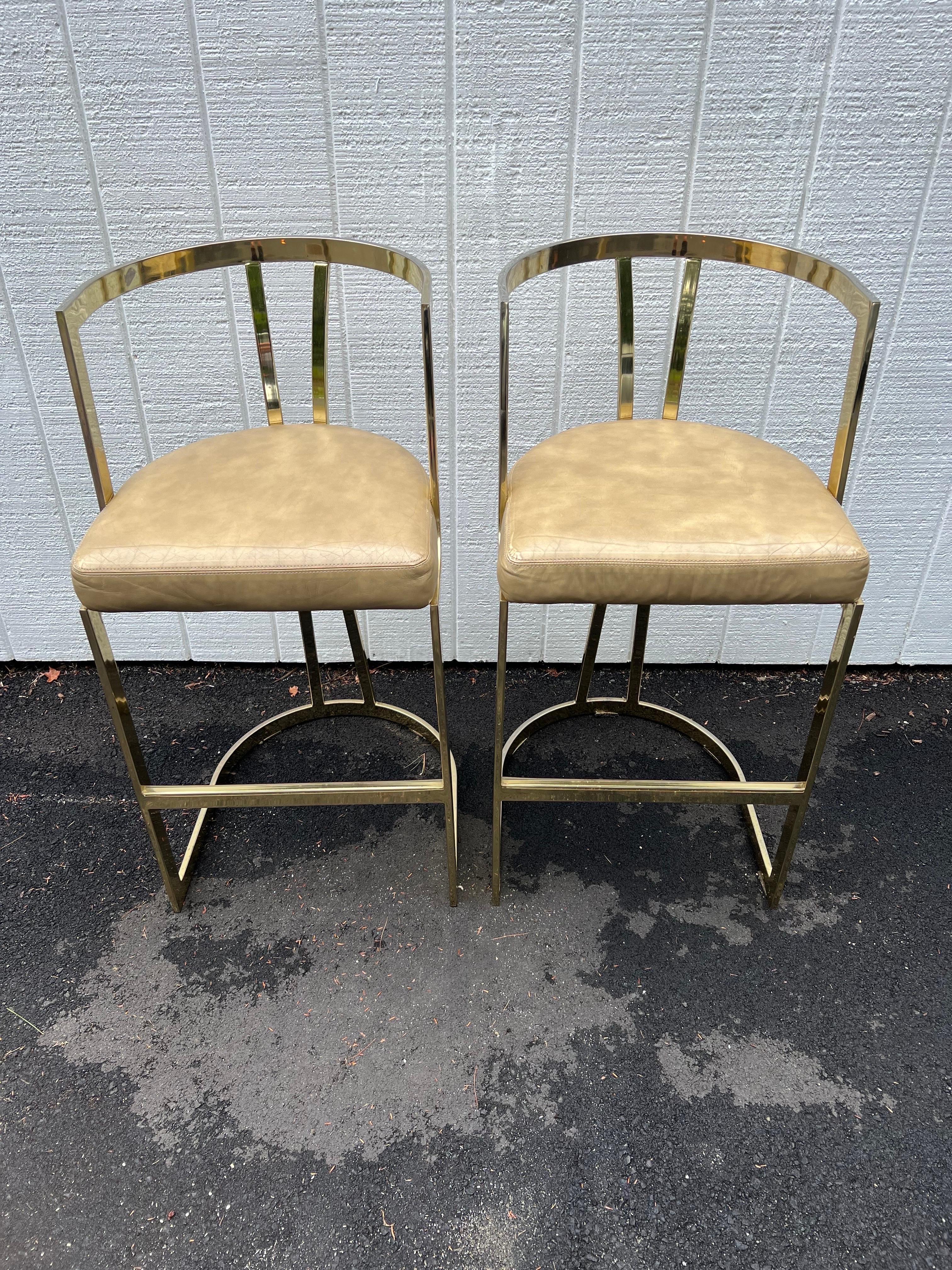 Pair of Mid-Century Modern Brass Bar Stools by Swain 3