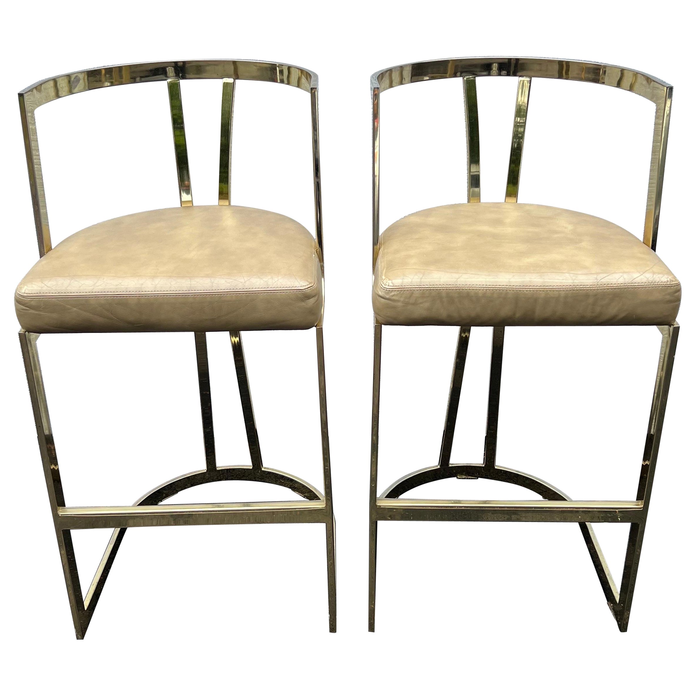 Pair of Mid-Century Modern Brass Bar Stools by Swain