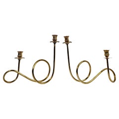 Pair of Mid Century Modern Brass Candelabras in the style of Piero De Vecchi