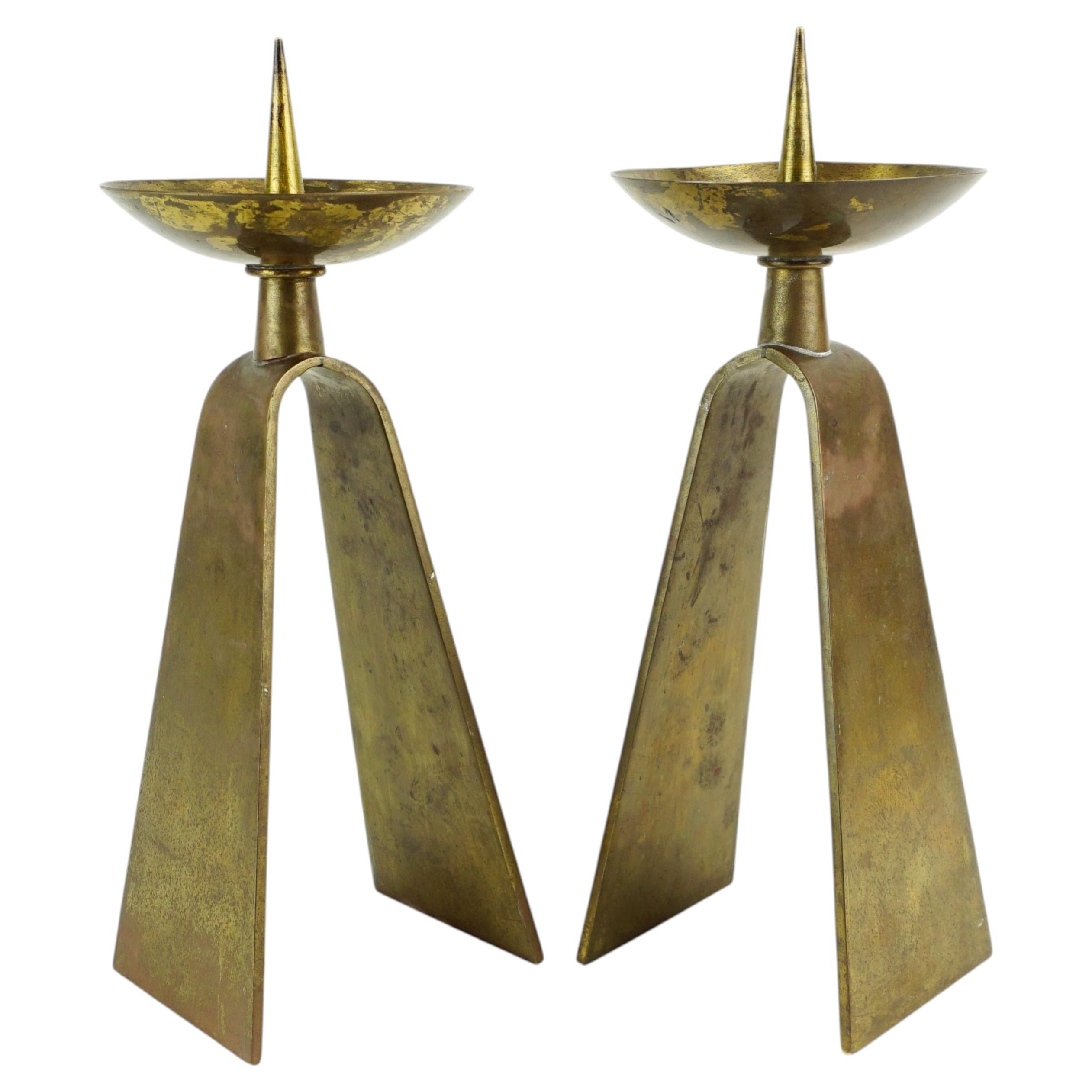 pair of mid century modern brass CANDLE HOLDERS from the 1950s / 60s For Sale