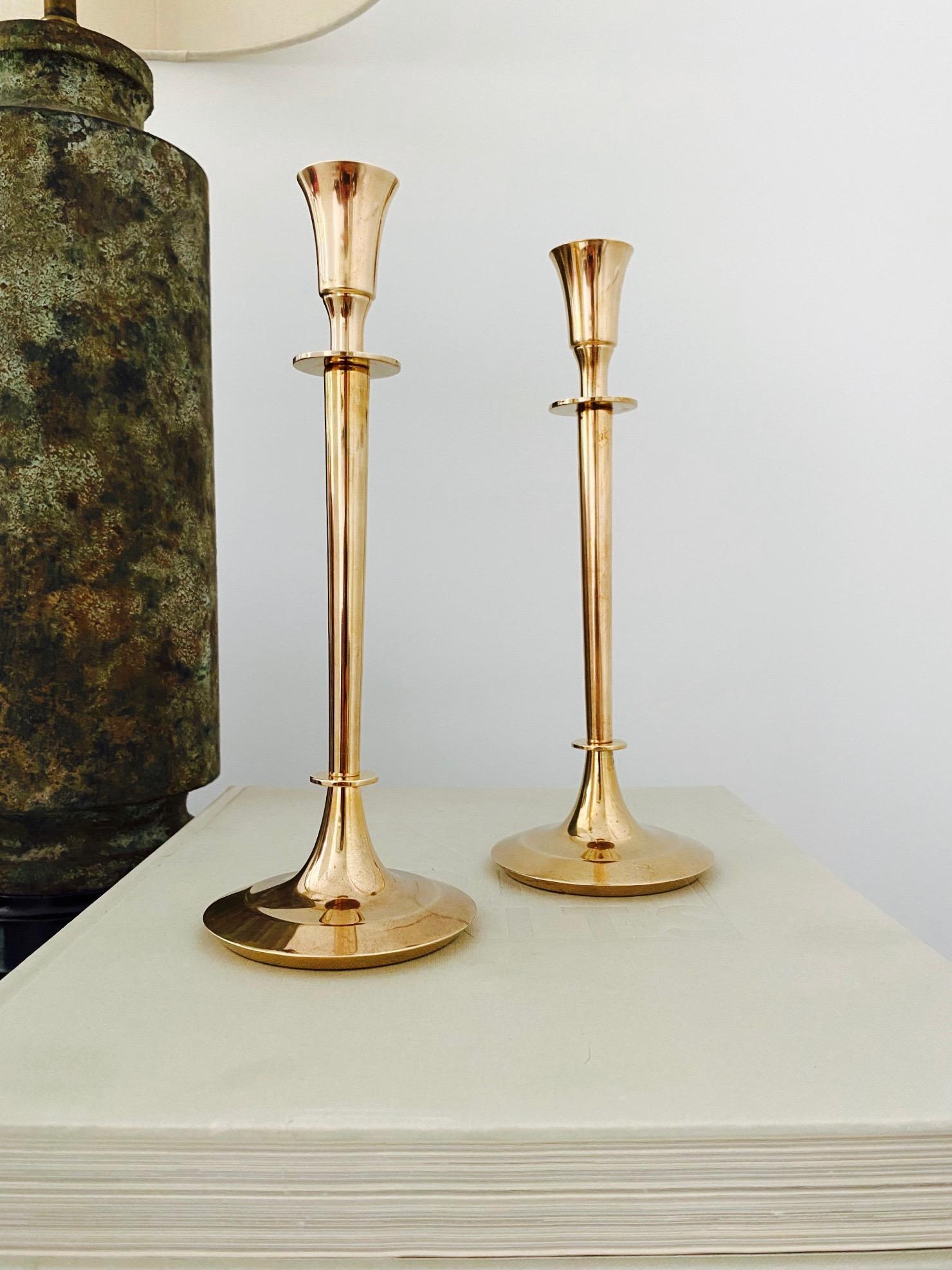 Swedish Pair of Mid-Century Modern Brass Candlesticks, Sweden, c. 1960's