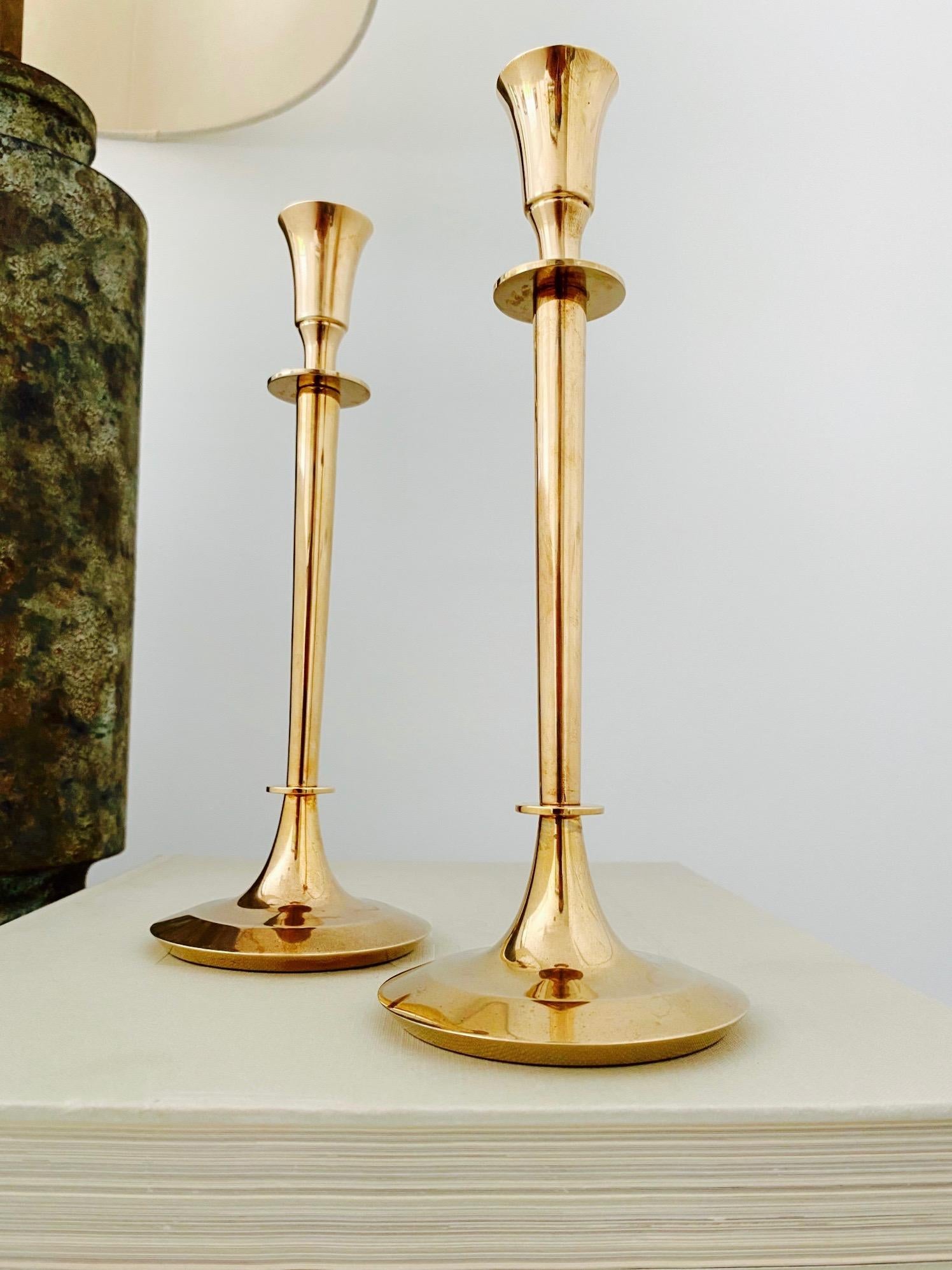 Mid-20th Century Pair of Mid-Century Modern Brass Candlesticks, Sweden, c. 1960's