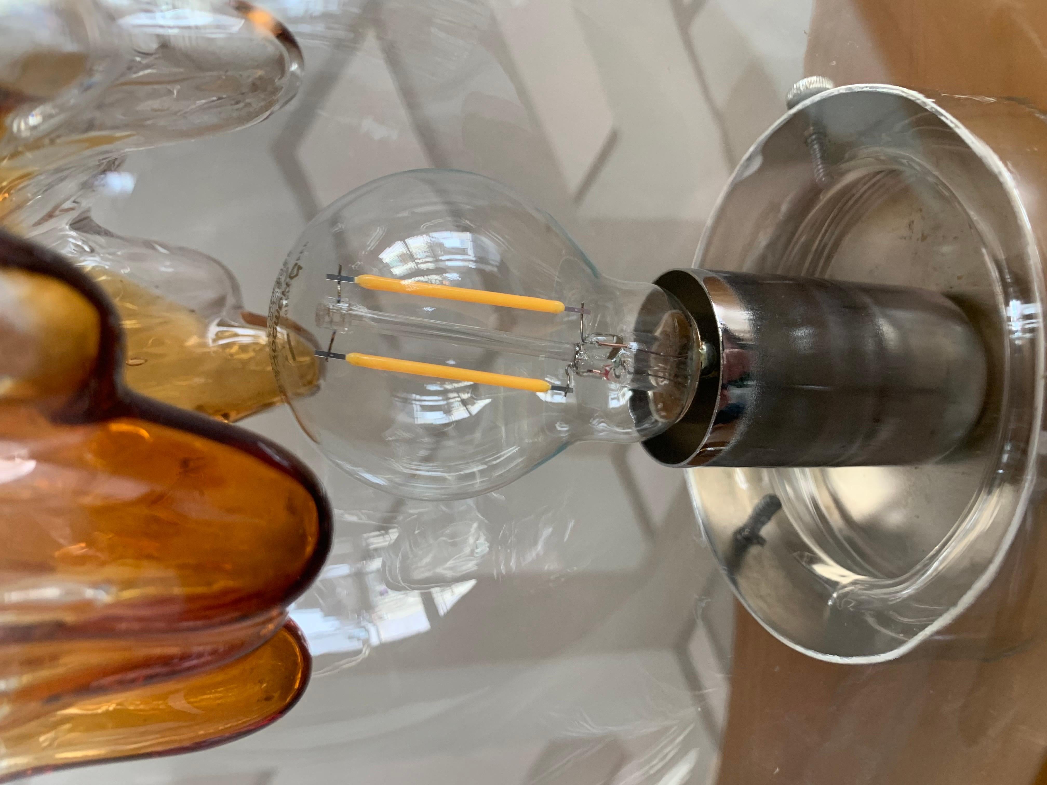 Pair of Mid Century Modern Brass Chrome Metal and Murano Glass Lamps by Mazzega For Sale 7