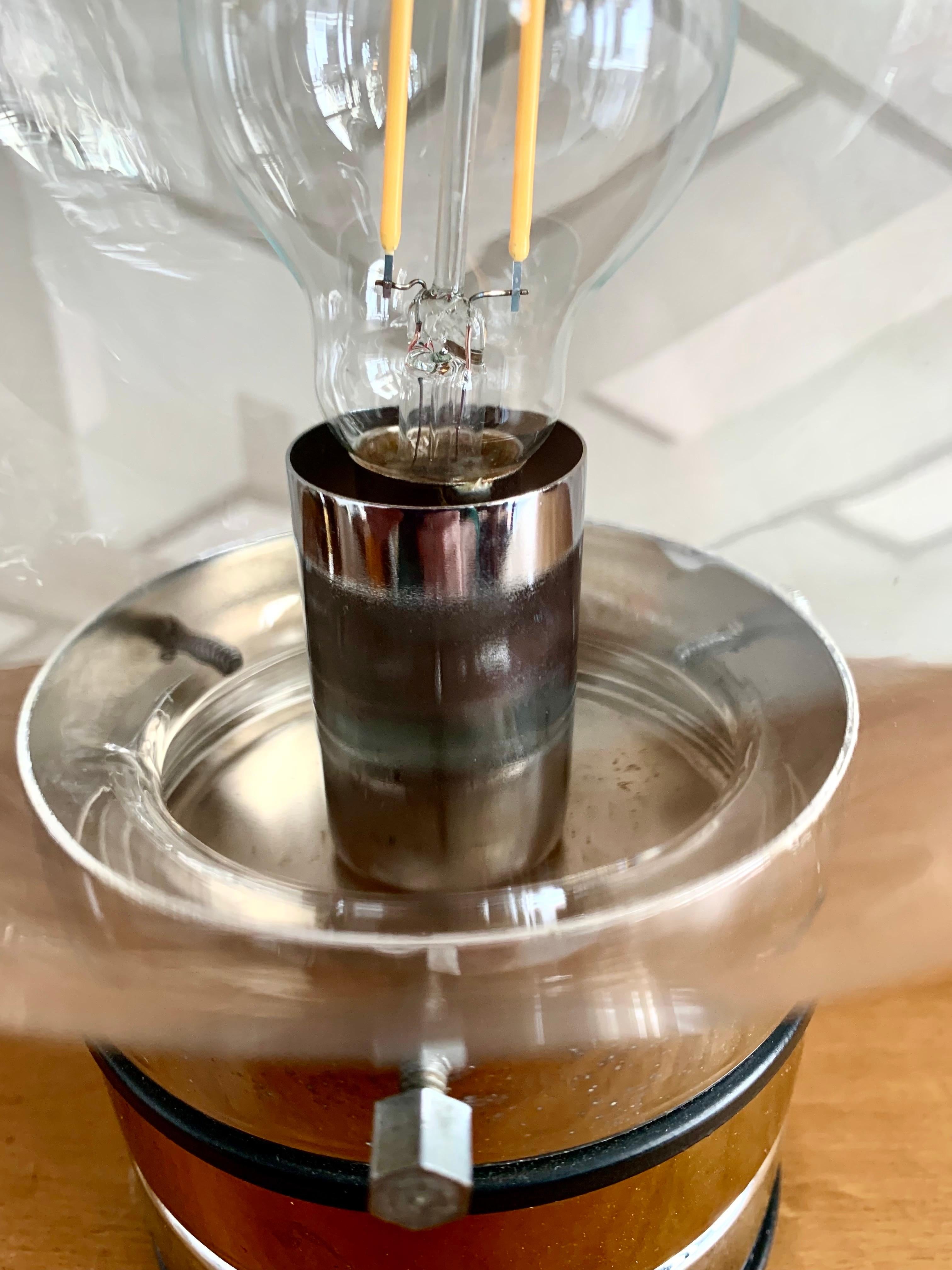 Pair of Mid Century Modern Brass Chrome Metal and Murano Glass Lamps by Mazzega For Sale 2