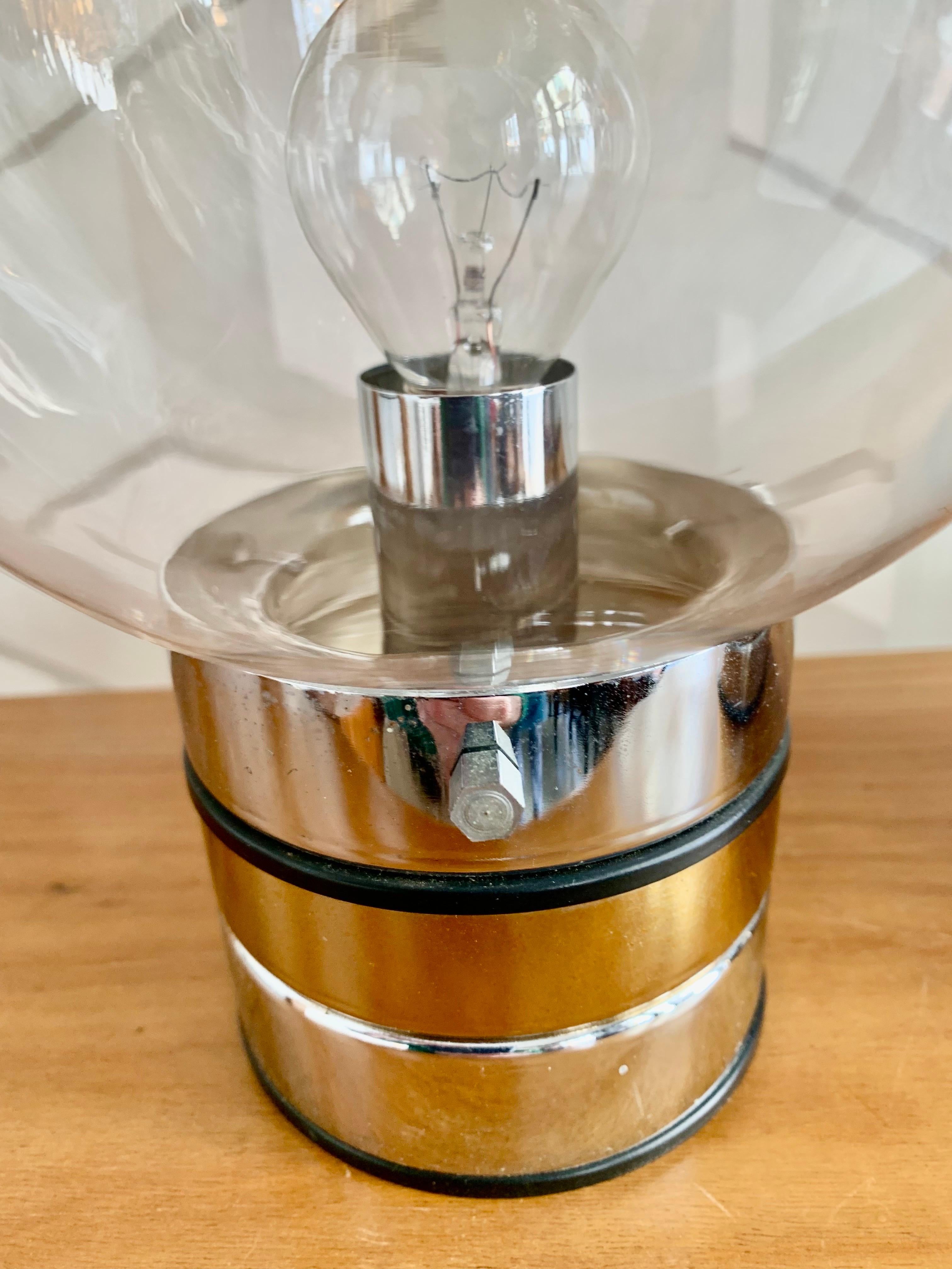 Pair of Mid Century Modern Brass Chrome Metal and Murano Glass Lamps by Mazzega For Sale 3