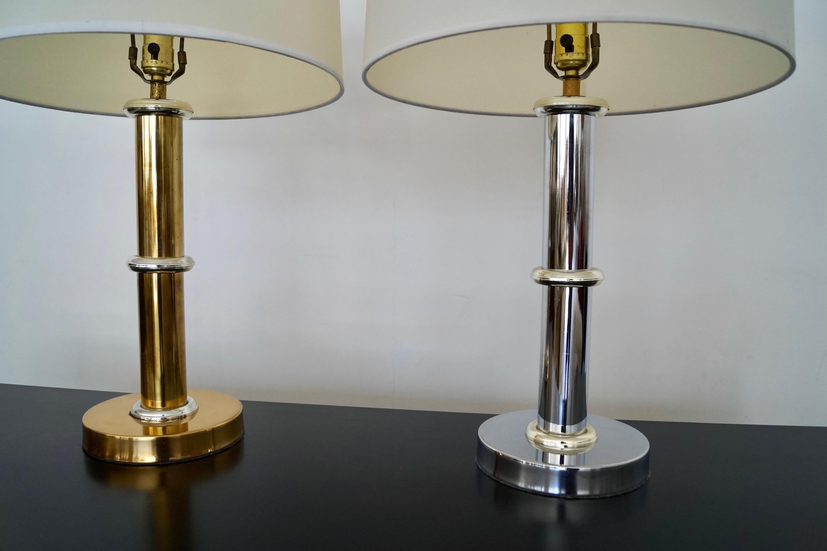 Pair of Mid-Century Modern Brass & Chrome Table Lamps For Sale 8
