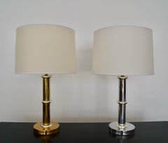 Pair of Mid-Century Modern Brass & Chrome Table Lamps
