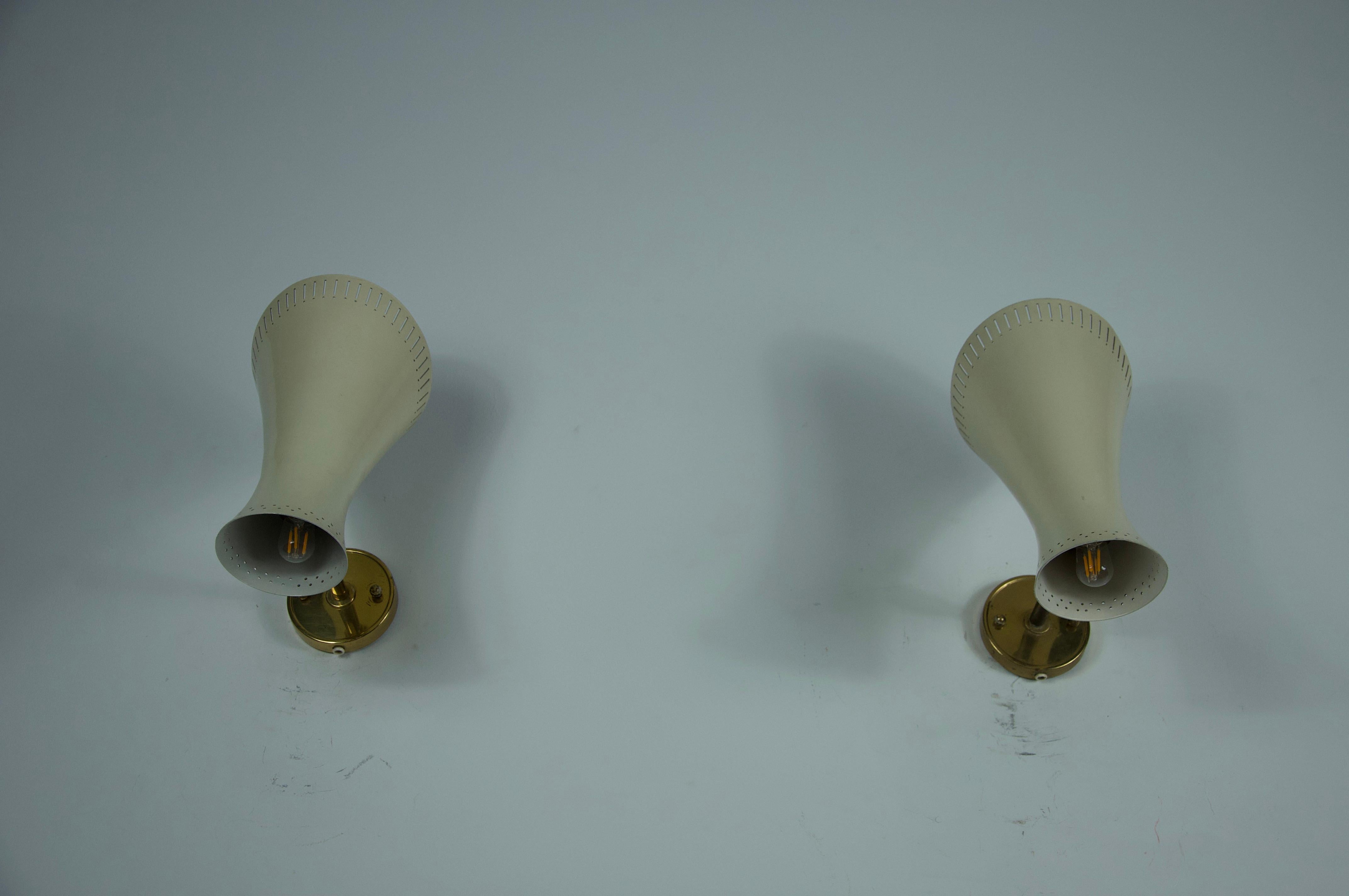 Coppia di lampade da parete Diabolo in ottone della modernità di metà secolo, Germania, anni '50 in vendita 5