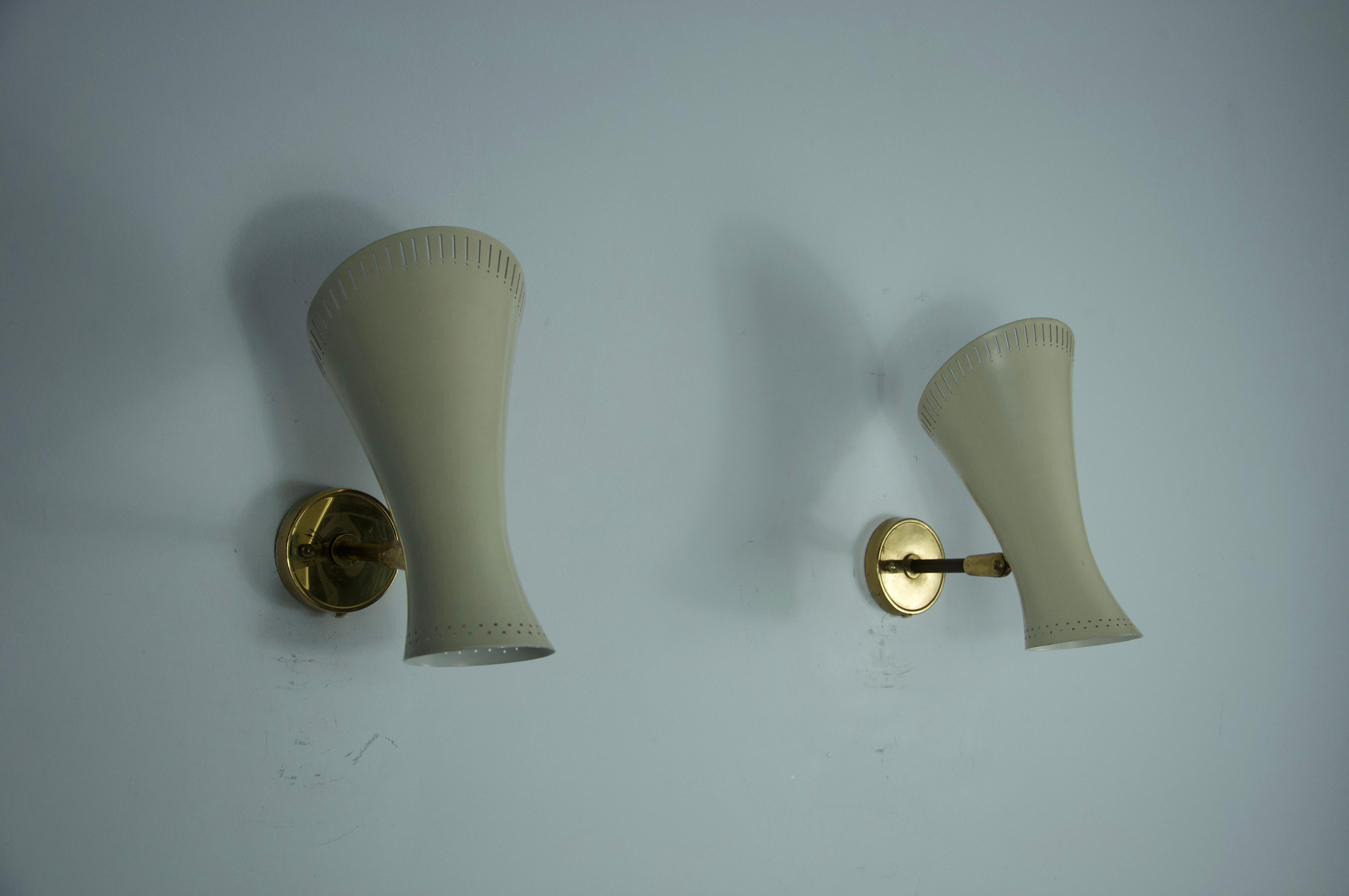 Coppia di lampade da parete Diabolo in ottone della modernità di metà secolo, Germania, anni '50 in vendita 6