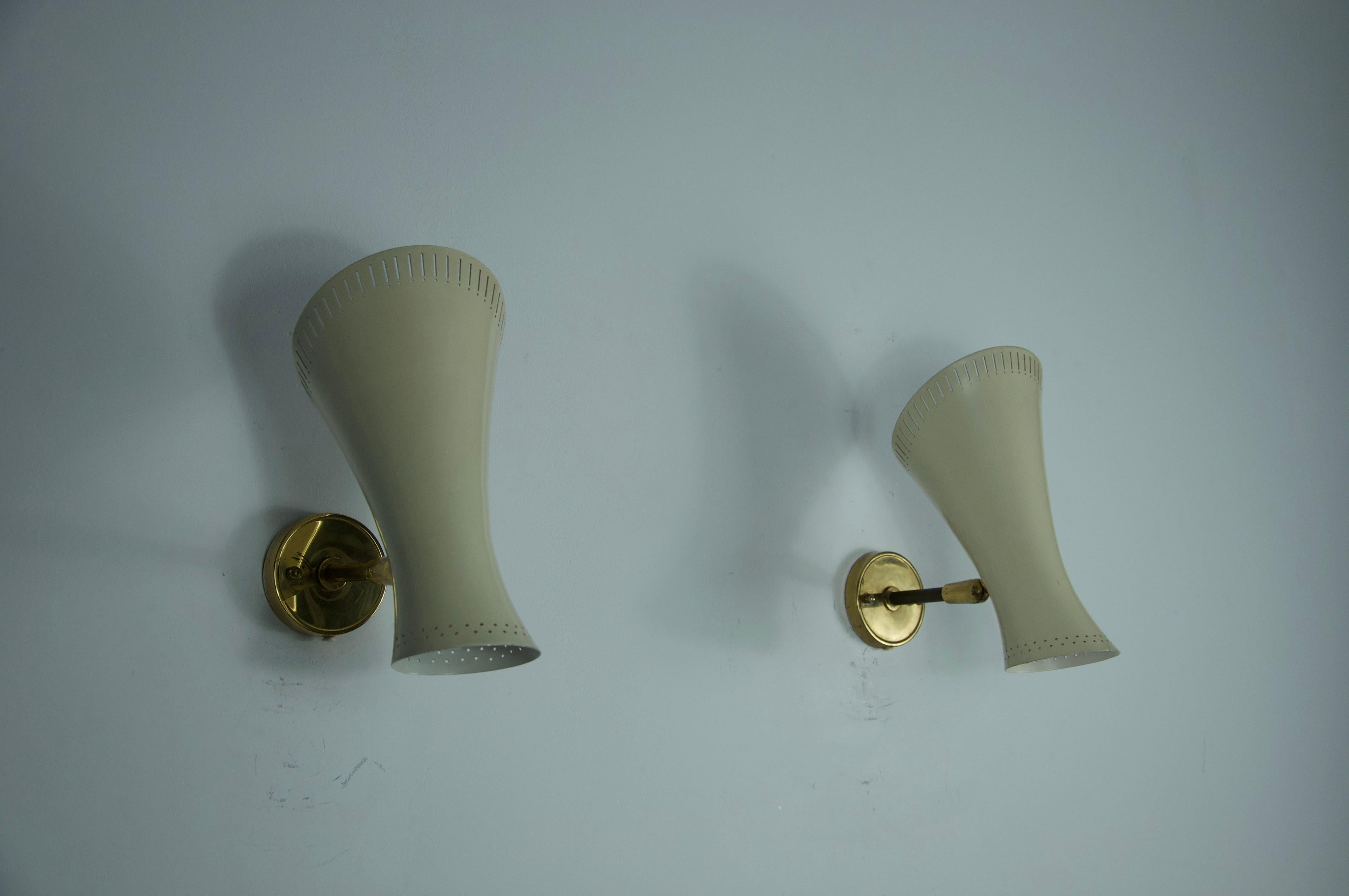 Coppia di lampade da parete Diabolo in ottone della modernità di metà secolo, Germania, anni '50 in vendita 7
