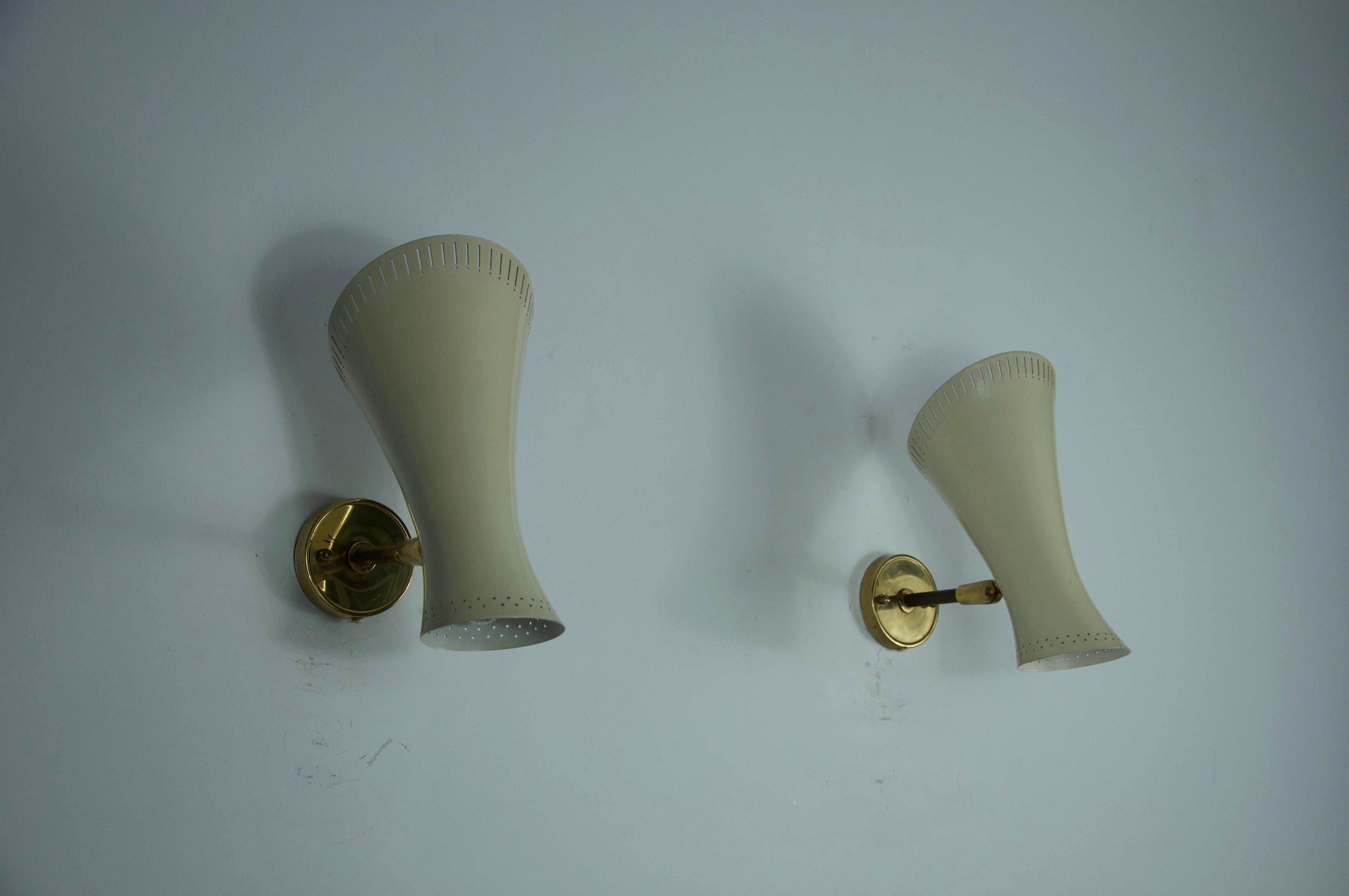 Coppia di lampade da parete Diabolo in ottone della modernità di metà secolo, Germania, anni '50 in vendita 8