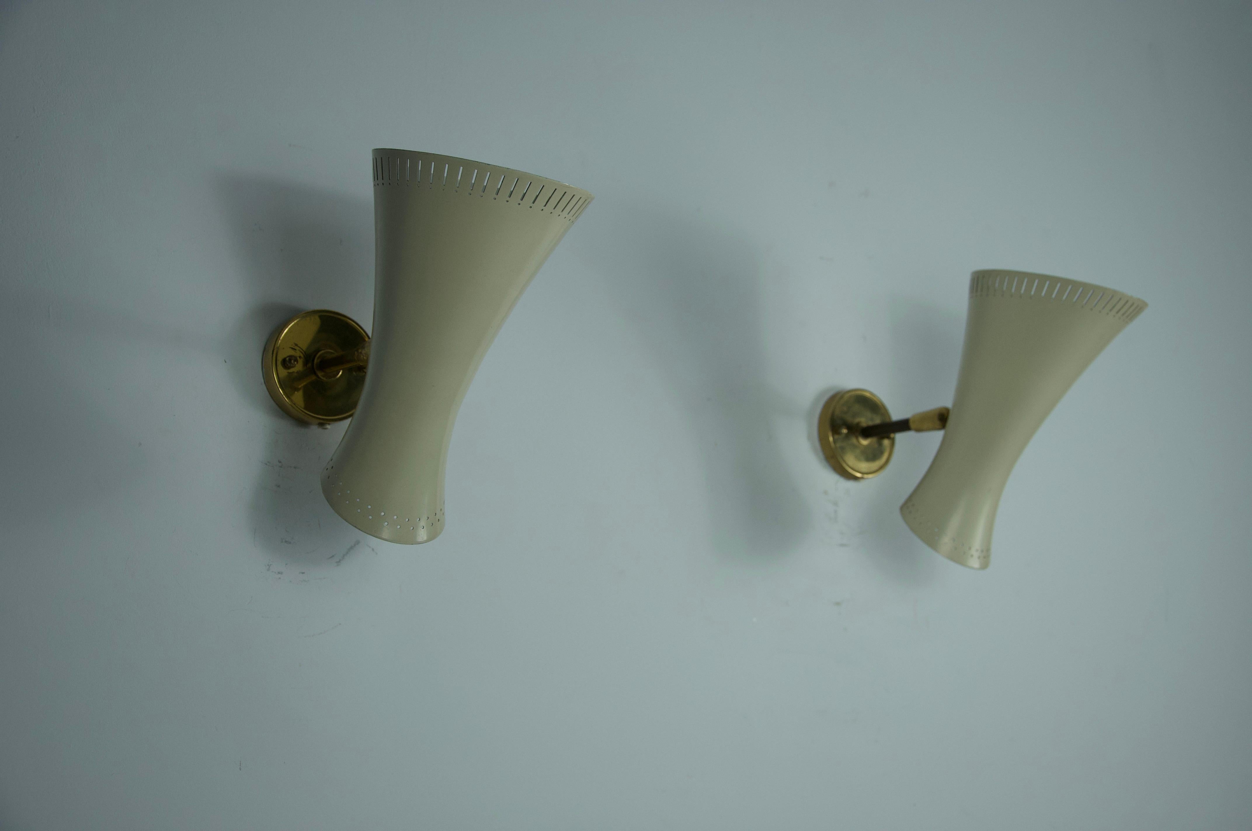 Coppia di lampade da parete Diabolo in ottone della modernità di metà secolo, Germania, anni '50 in vendita 10