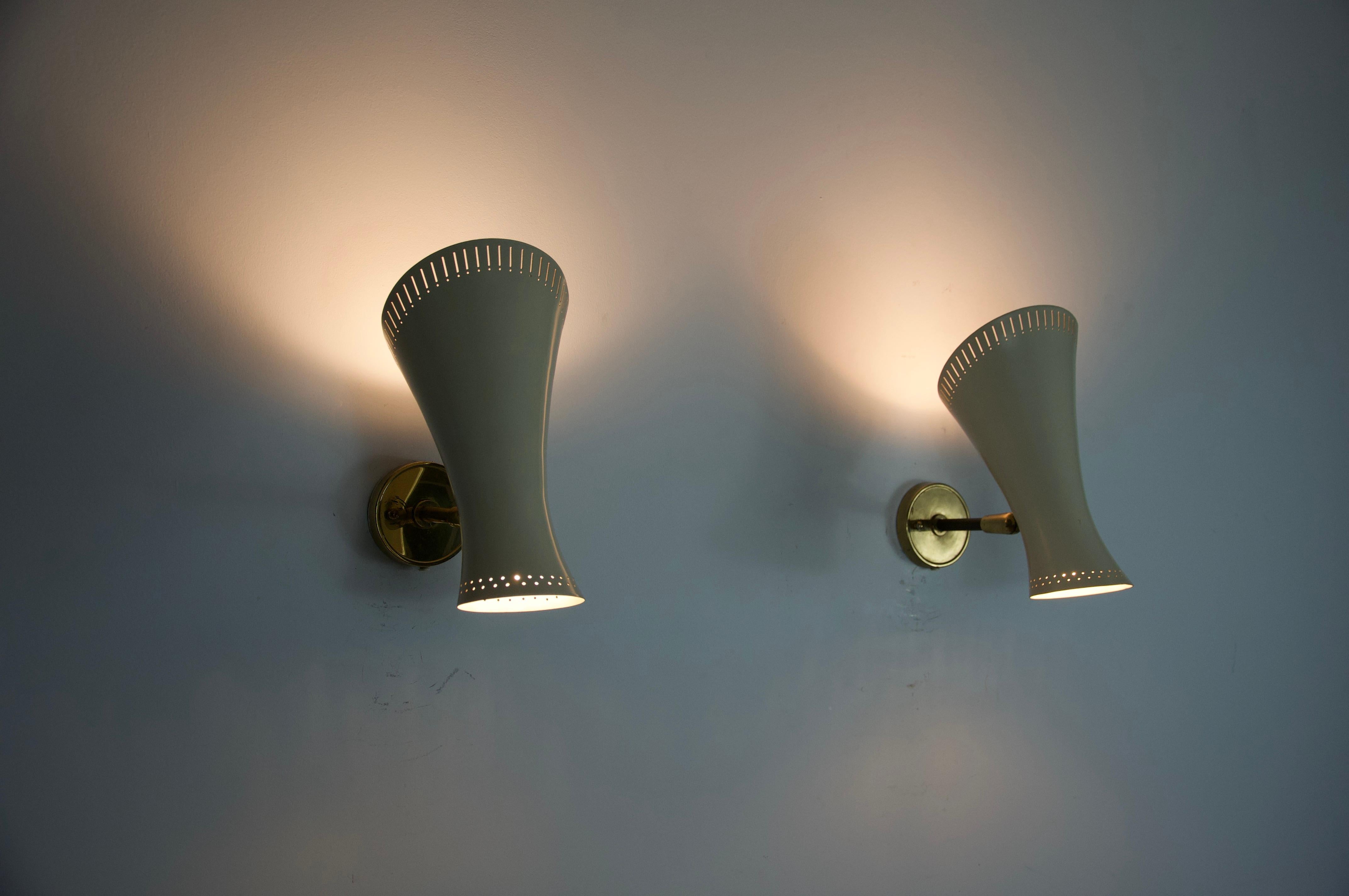 Metà XX secolo Coppia di lampade da parete Diabolo in ottone della modernità di metà secolo, Germania, anni '50 in vendita