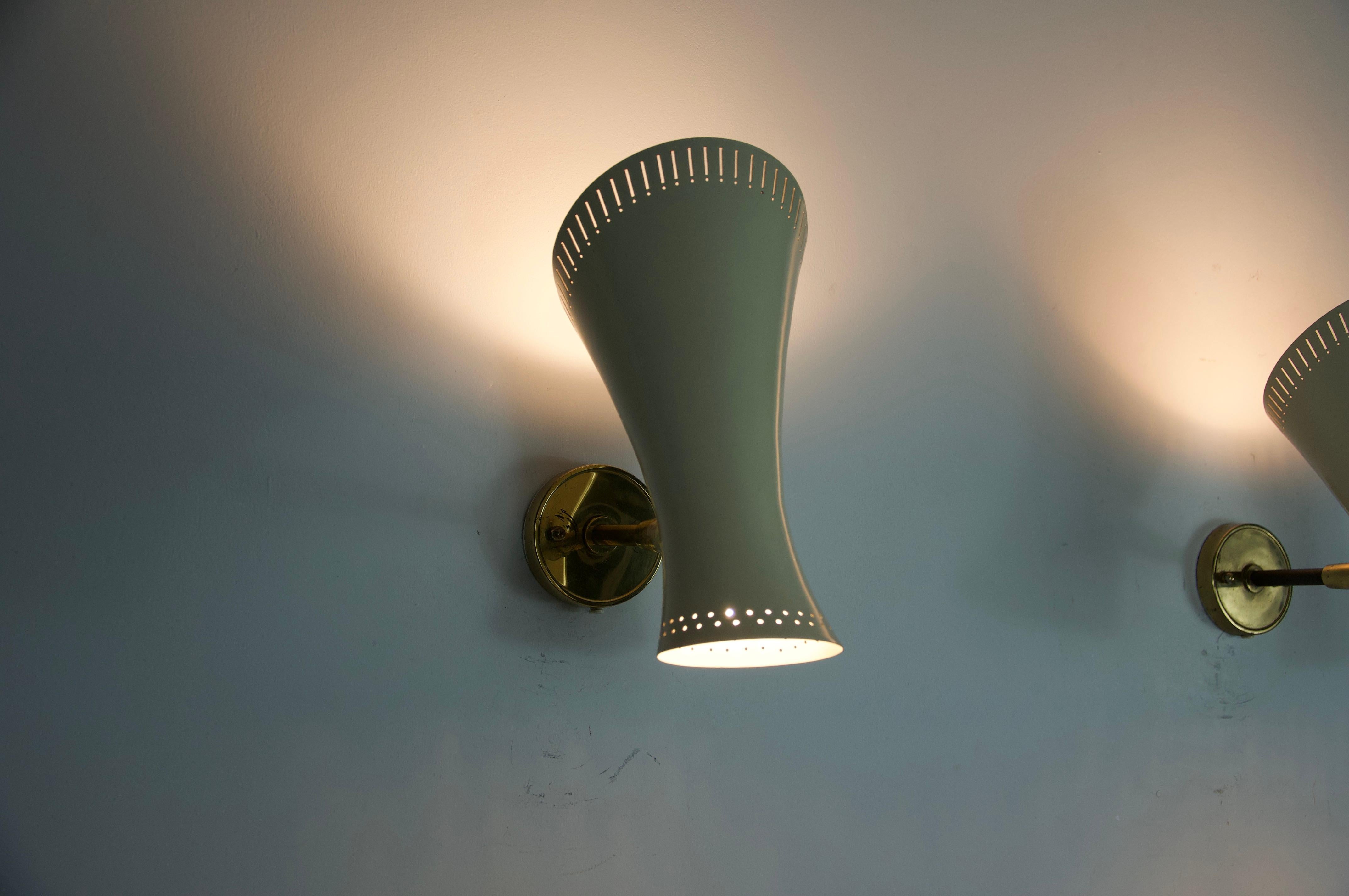 Metallo Coppia di lampade da parete Diabolo in ottone della modernità di metà secolo, Germania, anni '50 in vendita