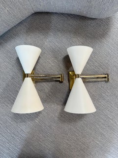 Pair of Mid-Century Modern Brass Double Cone Wall Sconces