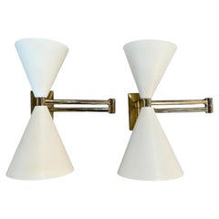 Pair of Mid-Century Modern Brass Double Cone Wall Sconces